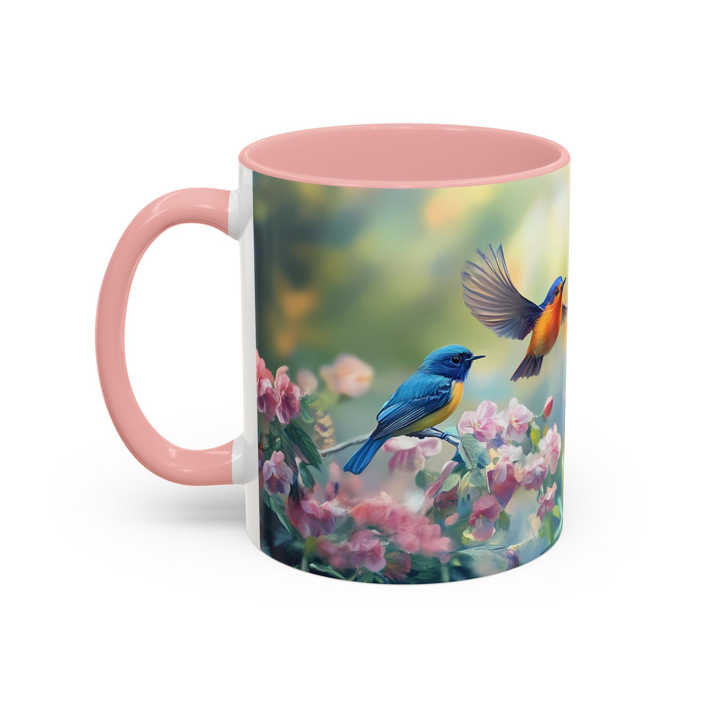 Charming Nature-Inspired Accent Coffee Mug with Colorful Birds & Flowers - 11913