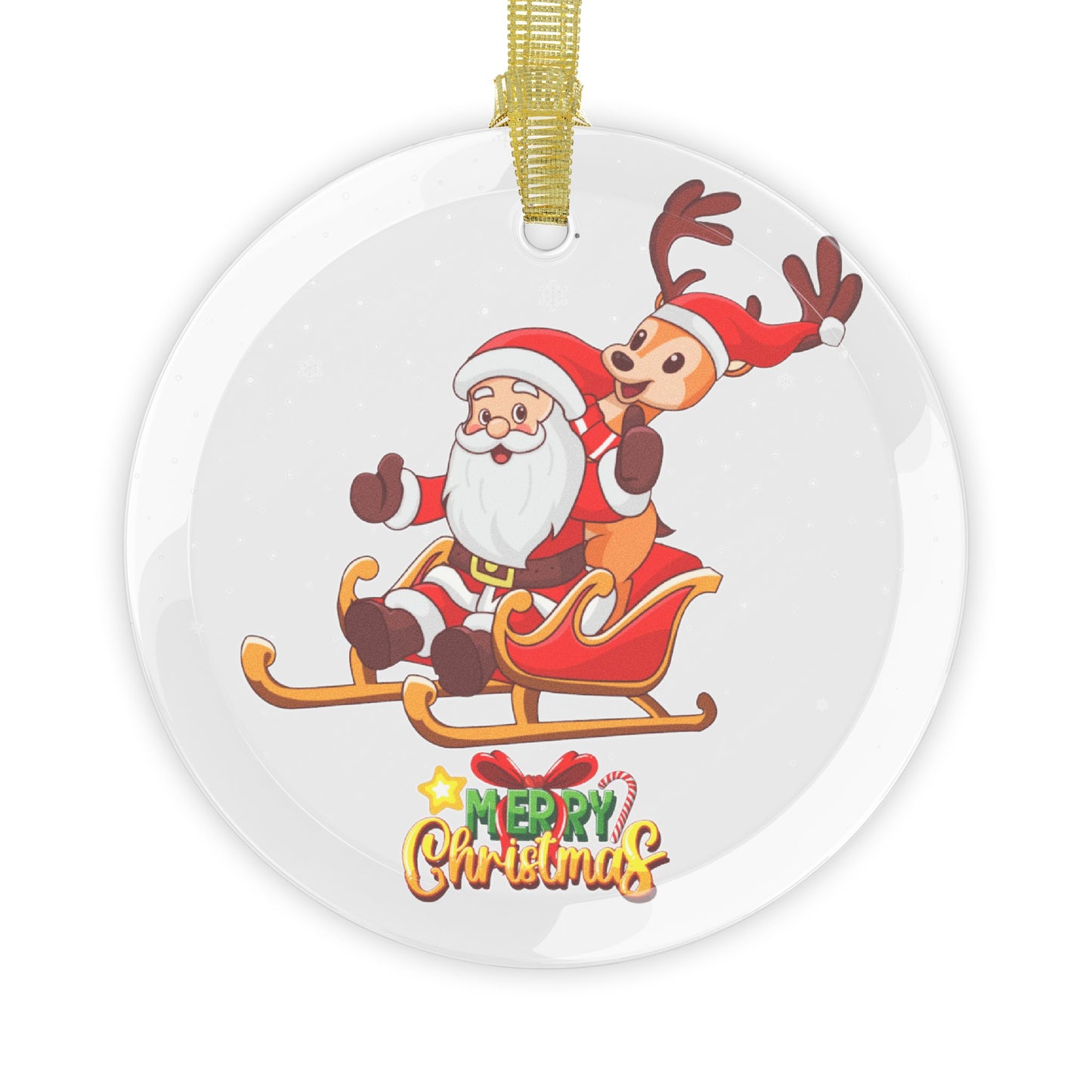 Santa on Sleigh with Reindeer - Glass Ornaments - 10420