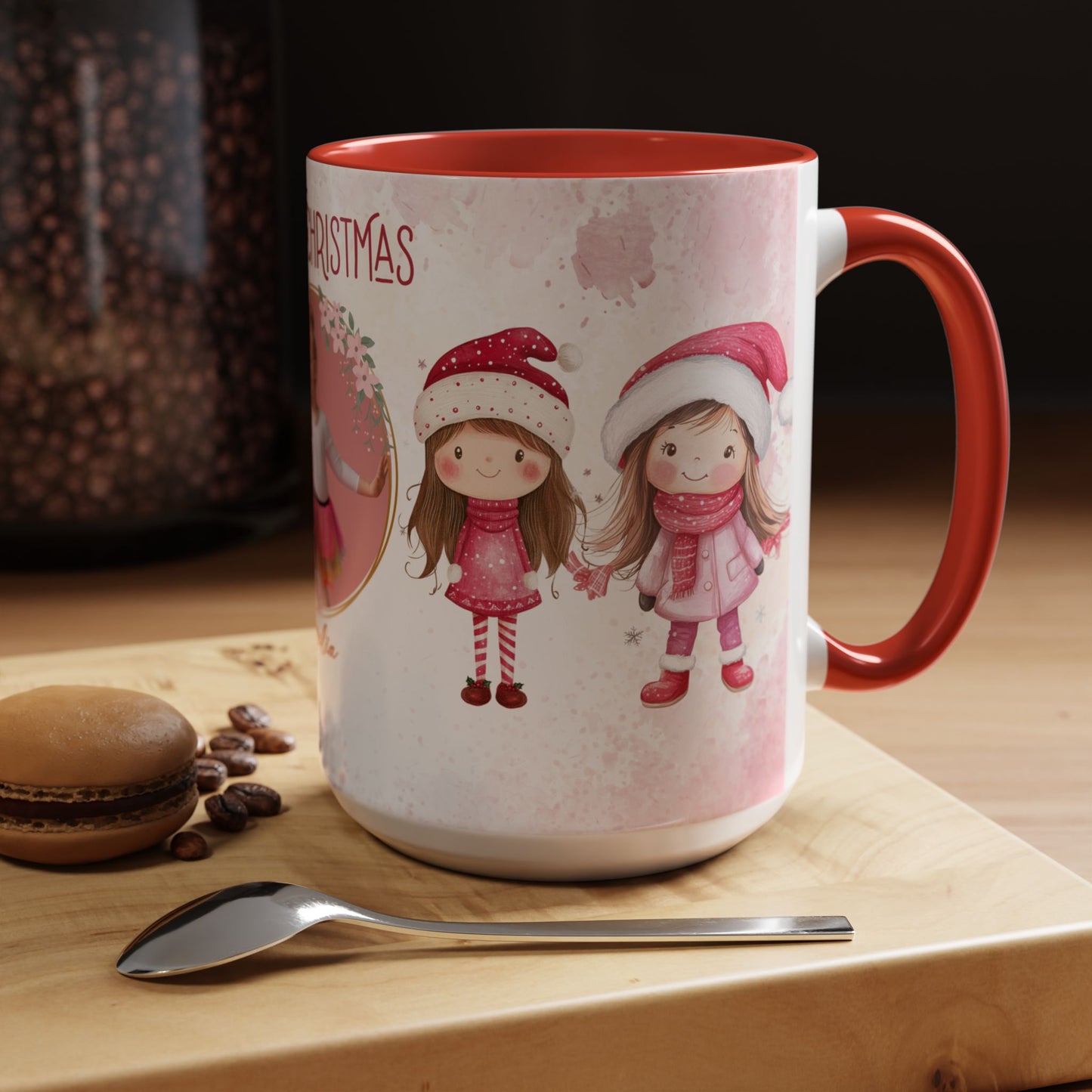 Amelia, Christmas Girl, Customizable - Accent Coffee Mug (11, 15oz) - 10144