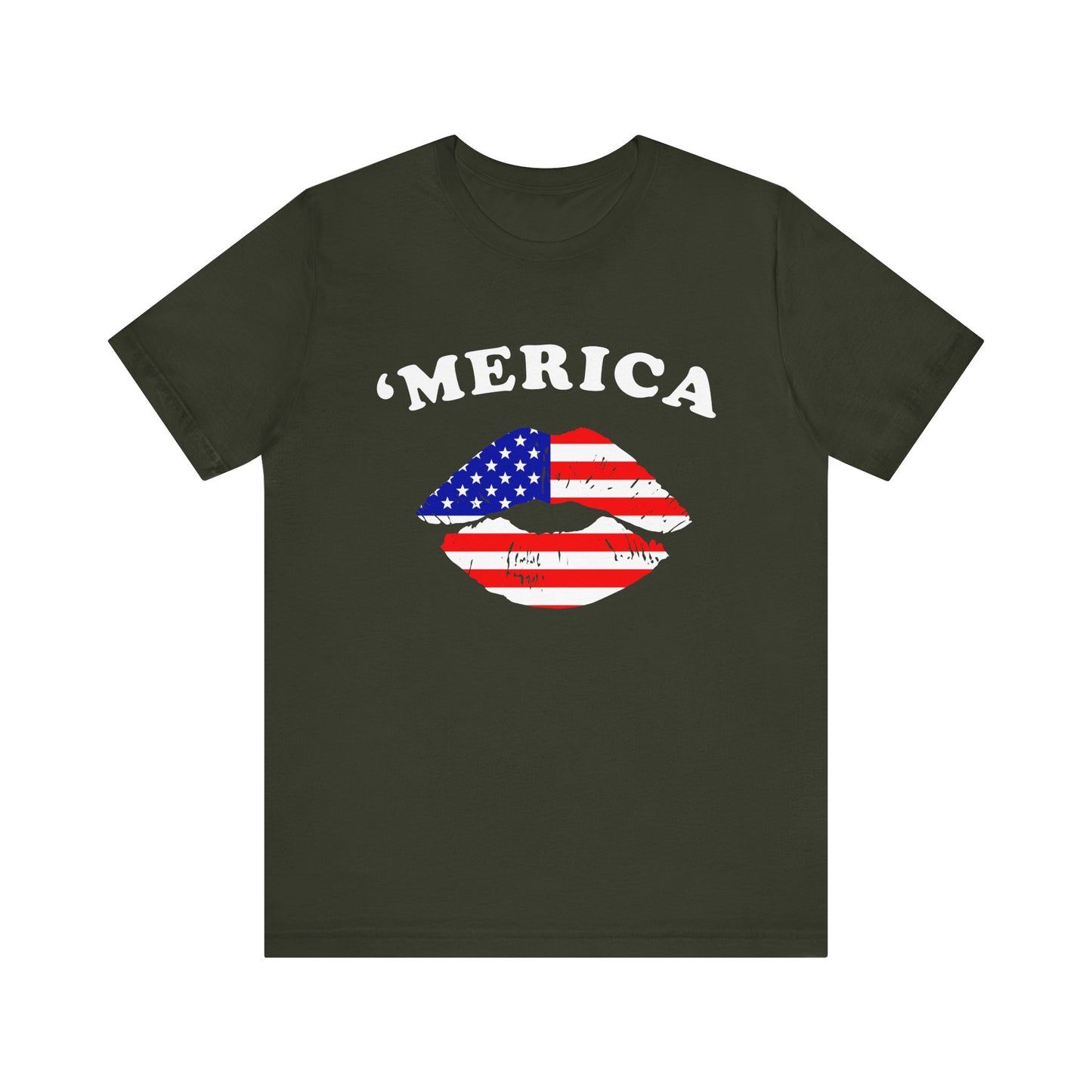 'Merica Unisex Jersey Tee, Patriotic Short Sleeve Shirt, USA Flag Design, Independence Day Apparel, Festival Wear, Summer Casual - 13519