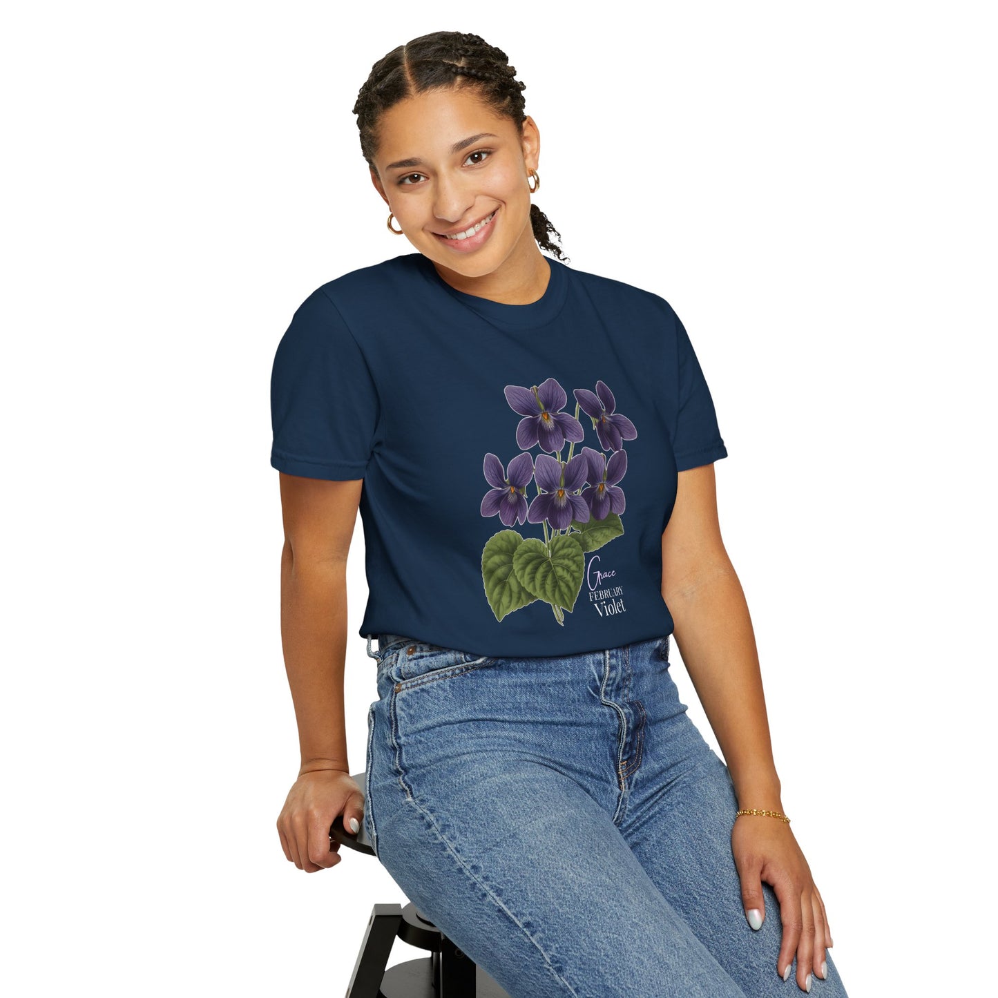 February Birth Flower Violet T-Shirt – Heavyweight Garment-Dyed Tee - 14694