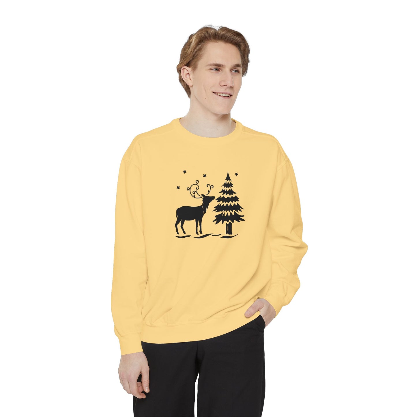 Christmas Tree & Reindeer - Unisex Garment-Dyed Sweatshirt - 10371