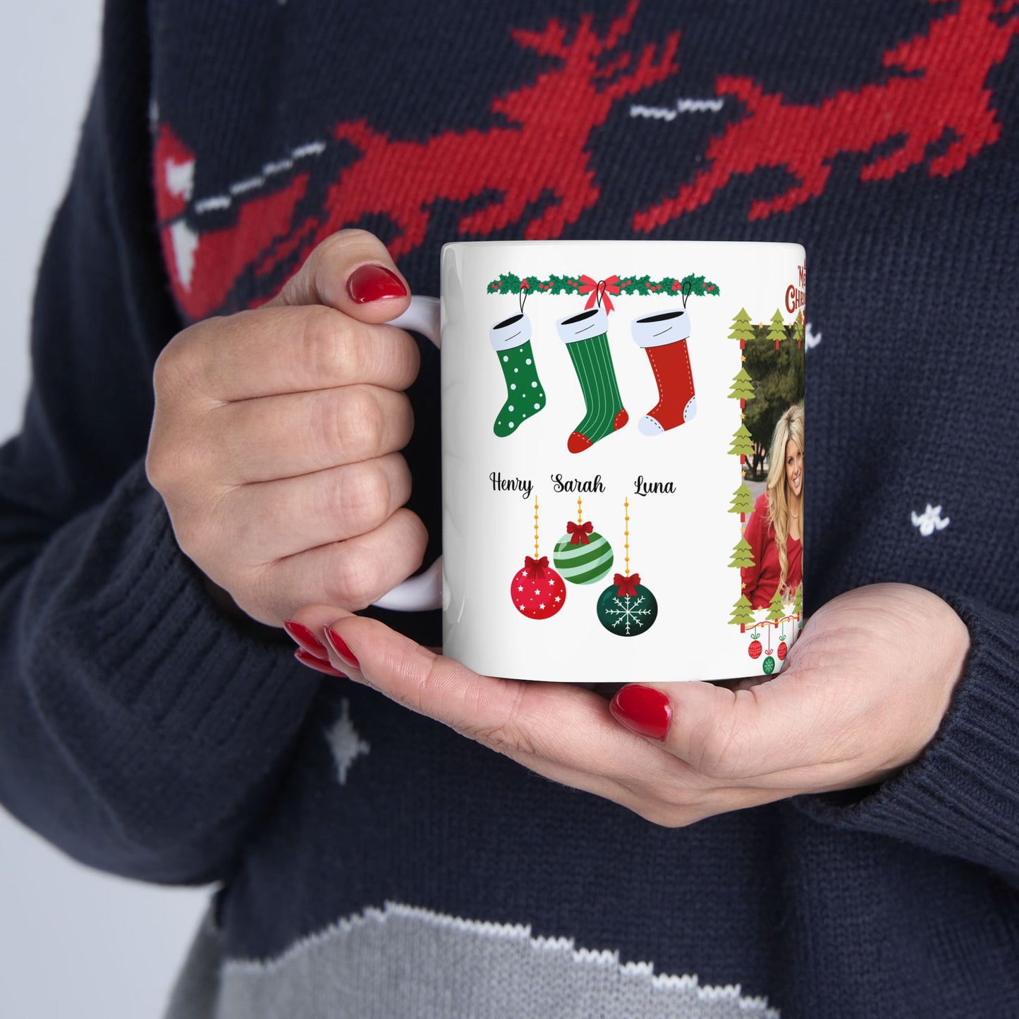 Christmas, Family Photo, Customizable - Ceramic Mug, (11oz, 15oz)