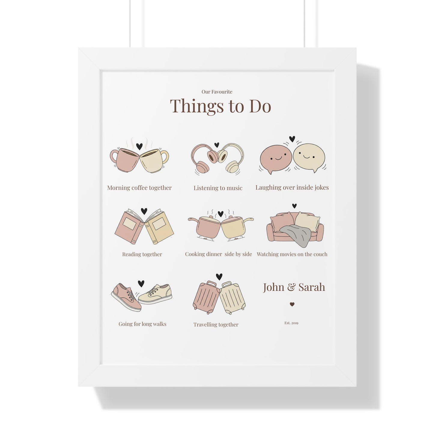 Framed Poster – “Our Favourite Things to Do” Personalized Couple Print | Valentine’s Gift - 14708