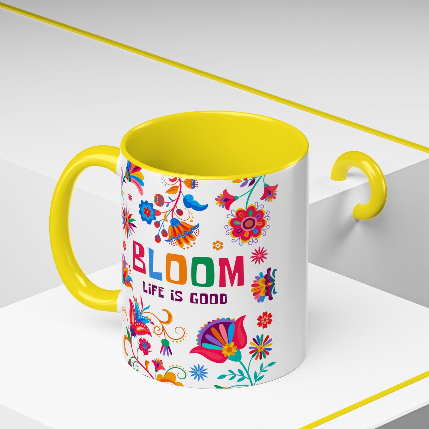 Colorful Floral Accent Coffee Mug - Bloom Life is Good - 14082