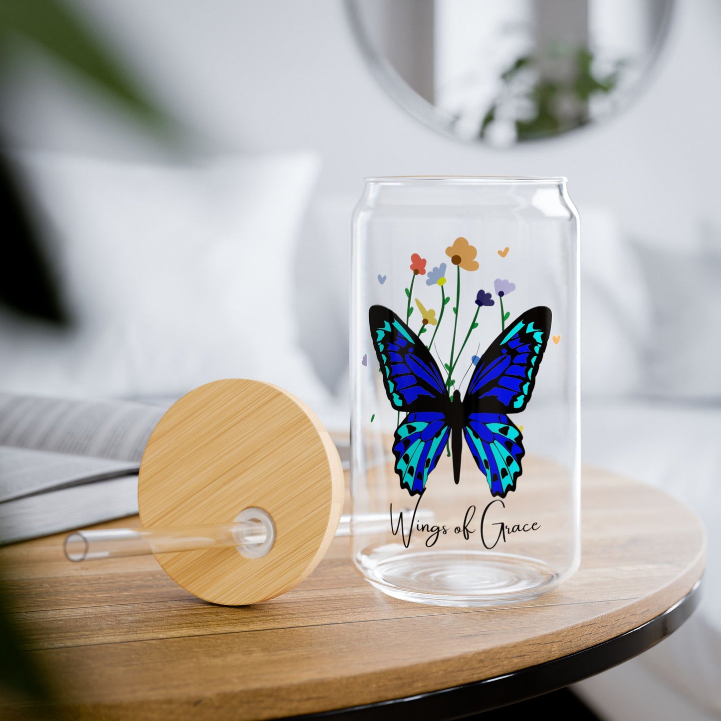 Butterfly: Wings of Grace,  Customizable - Sipper Glass, 16oz