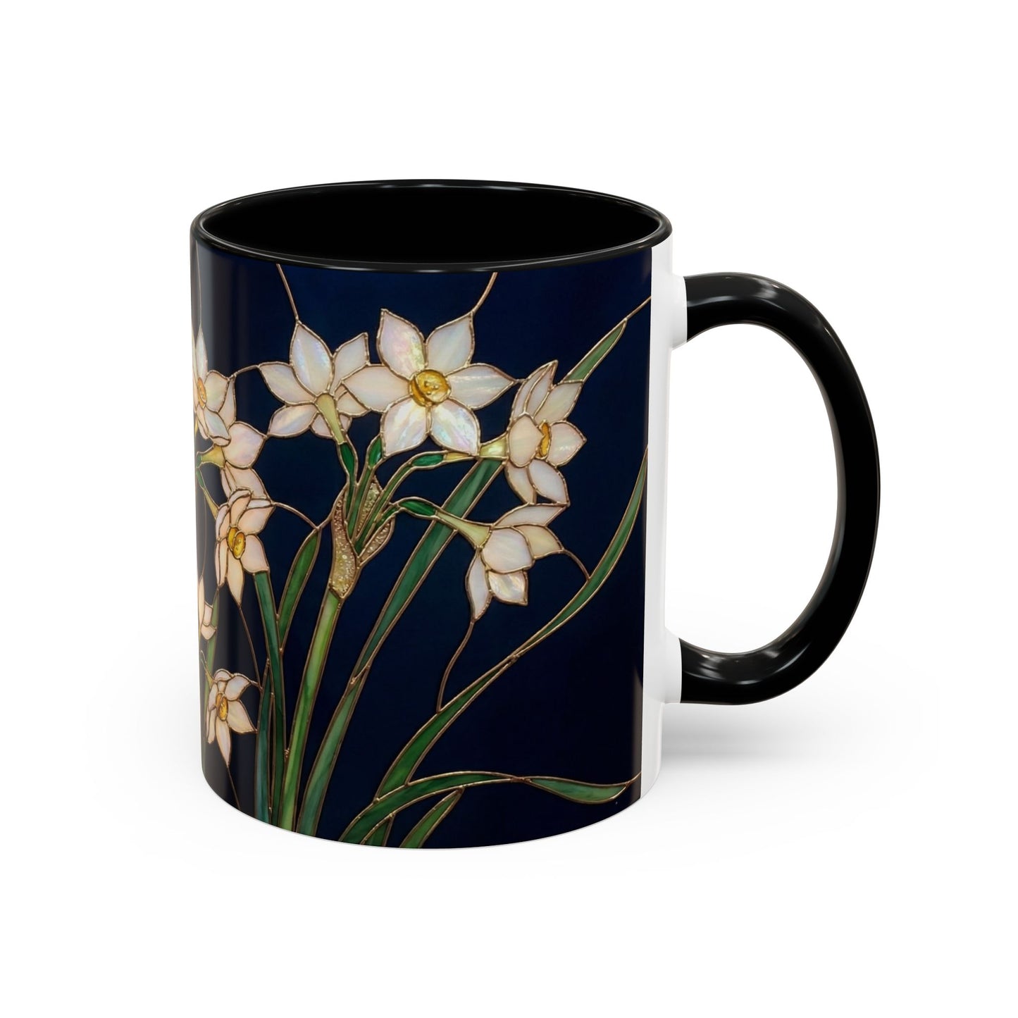 Narcissus Bloom Accent Coffee Mug — Stained Glass Design 11/15oz - 14597