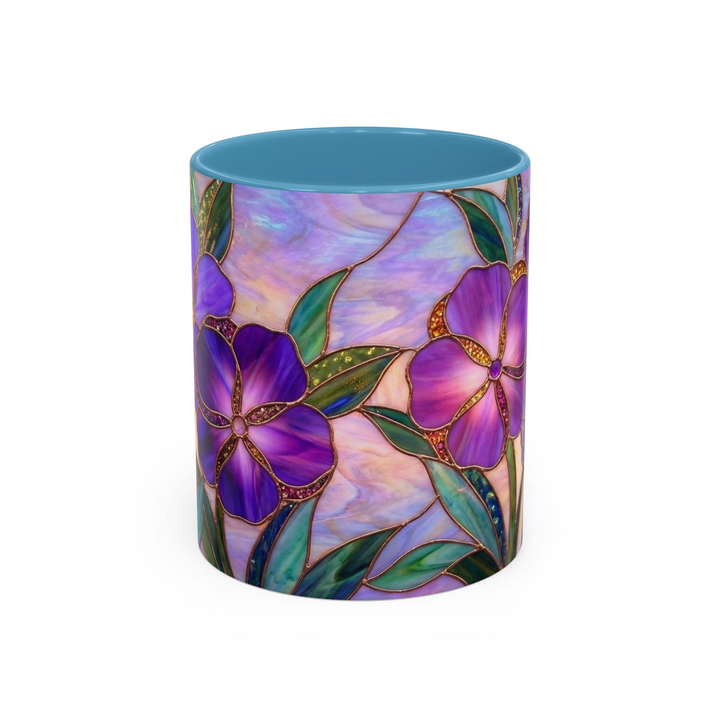 Stained Glass Violet Flowers Accent Coffee Mug, 11/15oz - 14537