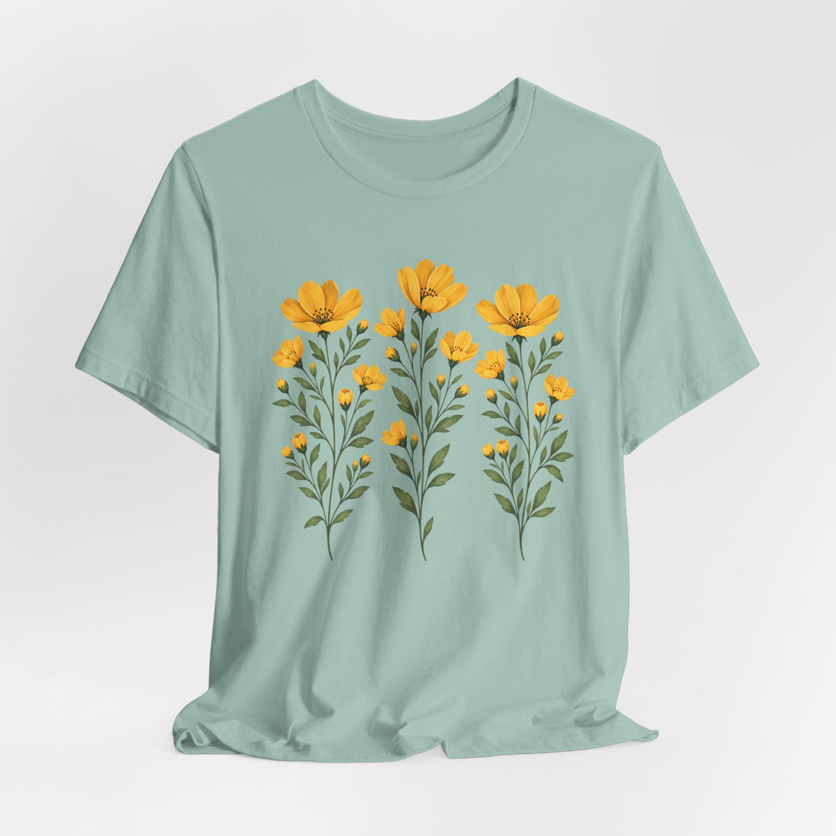Golden Yellow Wildflower T-Shirt, Vintage Botanical Floral Tee - 14544