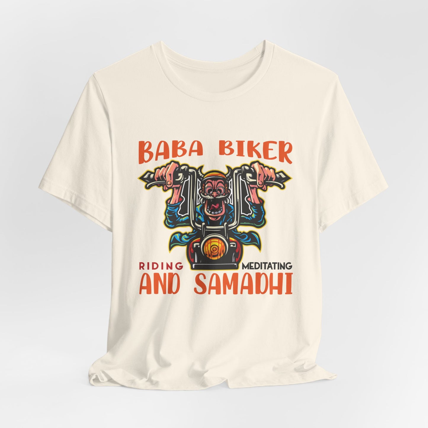 Baba Biker, Riding, Meditating and Samadhi - Unisex Jersey Short Sleeve Tee - 13590
