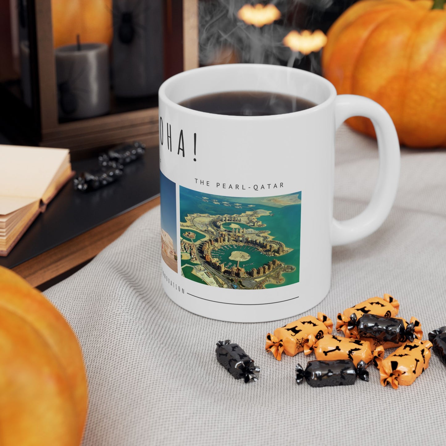 Hello Doha! Ceramic Travel Mug - 11oz & 15oz | Souq Waqif Art Design - 12108