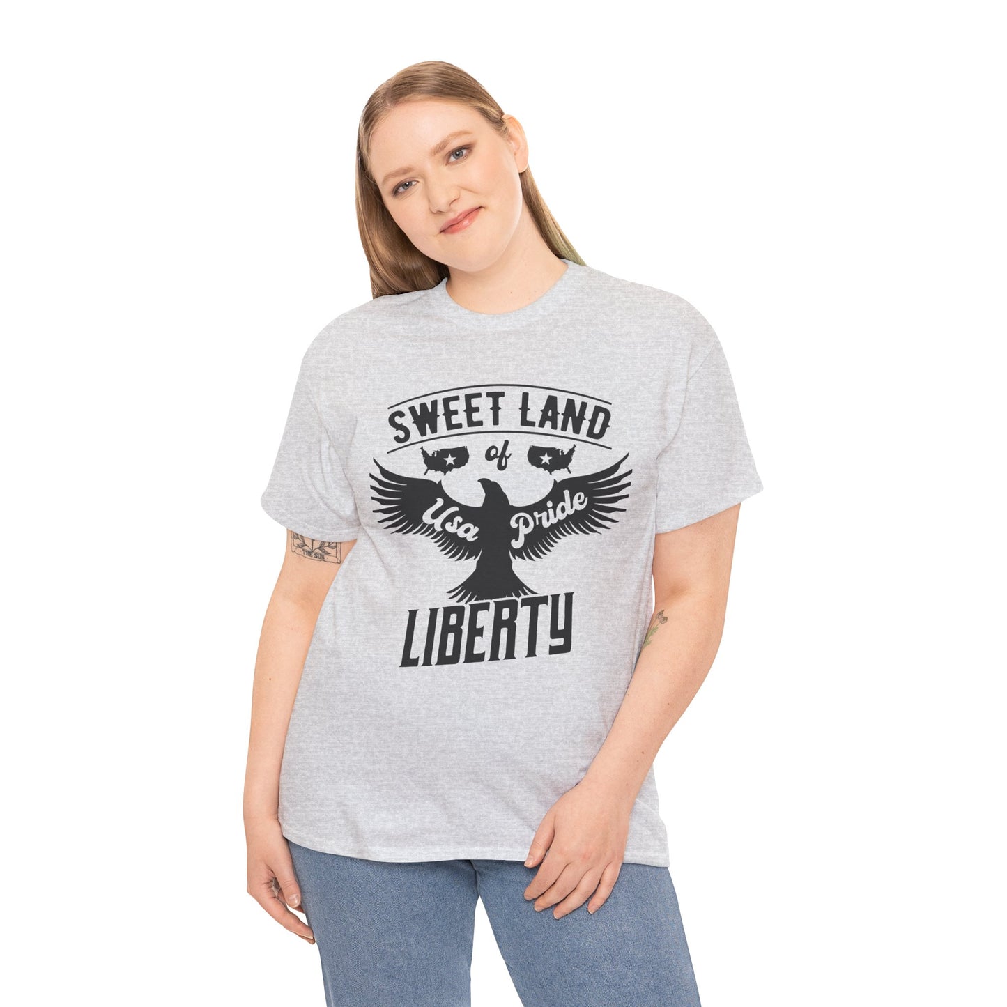Sweet Land of Liberty Design, Unisex Heavy Cotton Tee: Patriotic T-shirt, Gift for Freedom Lovers, Casual Wear, Independence Day Shirt - 13492