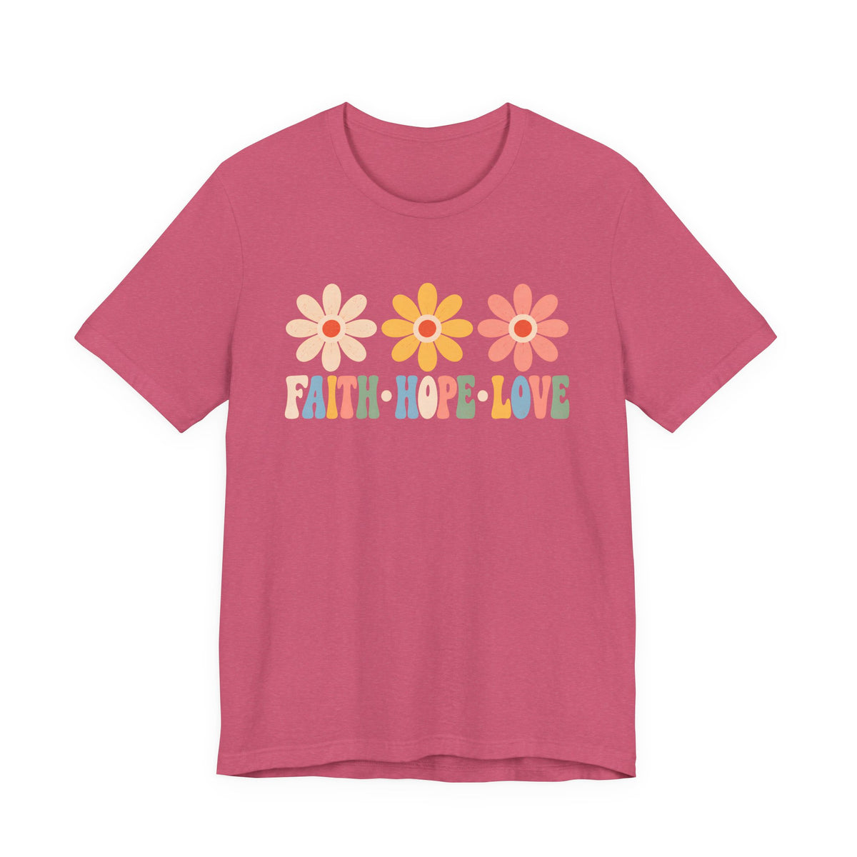 Faith Hope Love Floral T-Shirt,  Retro Flower Graphic Tee - 14979