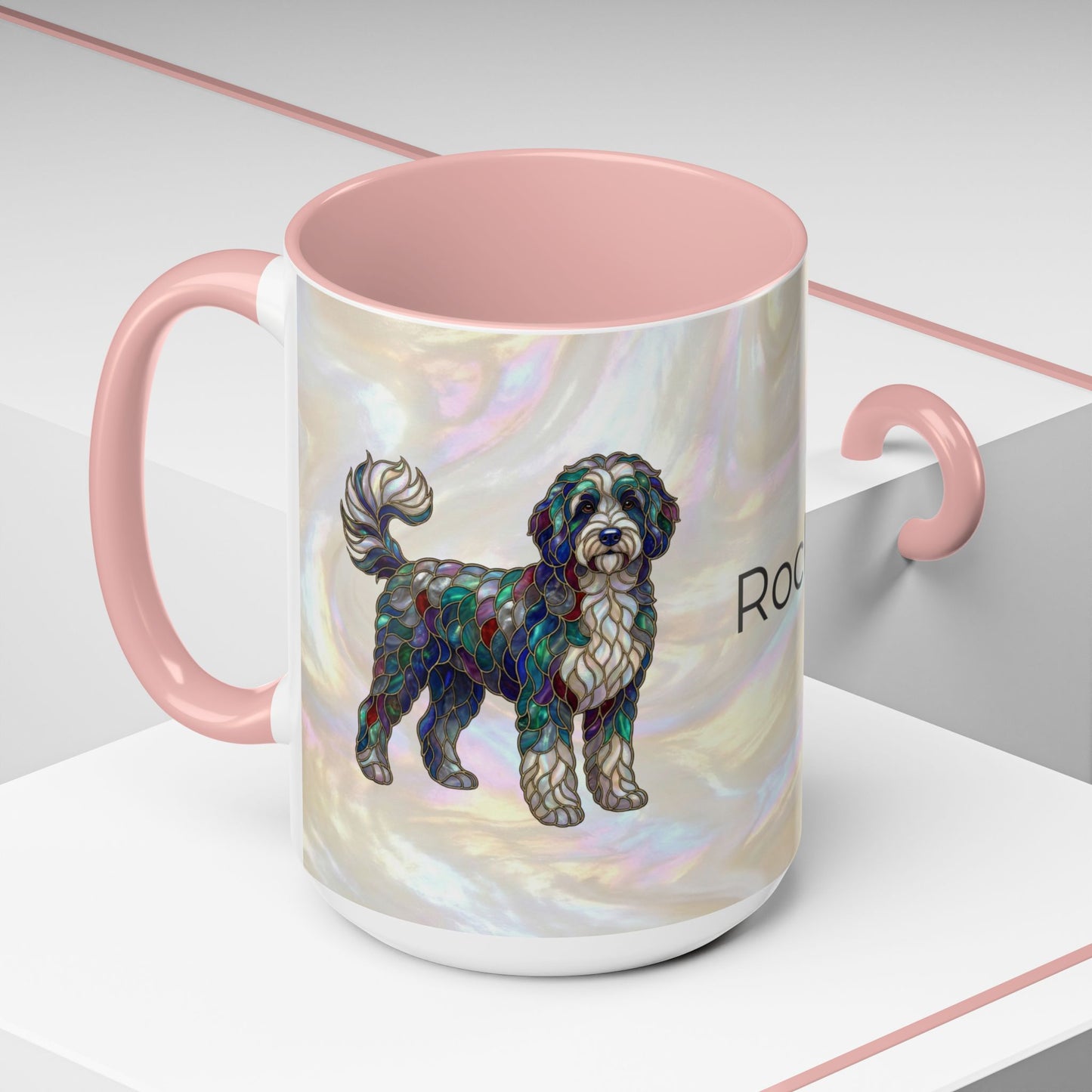 Portuguese Water Dog Accent Coffee Mug — Stained Glass Design (11/15oz) - 14655