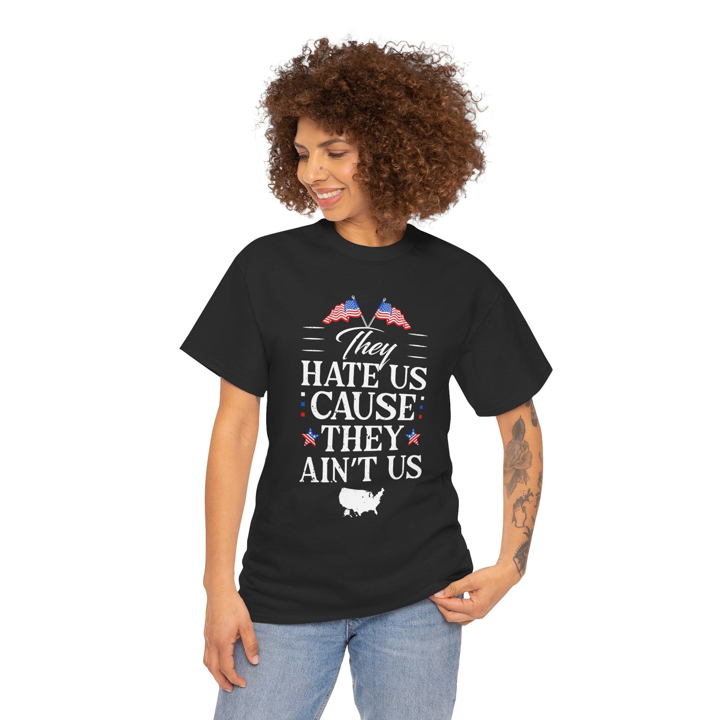 Patriotic Unisex Heavy Cotton Tee - 'They Hate Us Cause They Ain't Us' - Gift for Freedom Lovers, Casual Wear, Independence Day - 13651