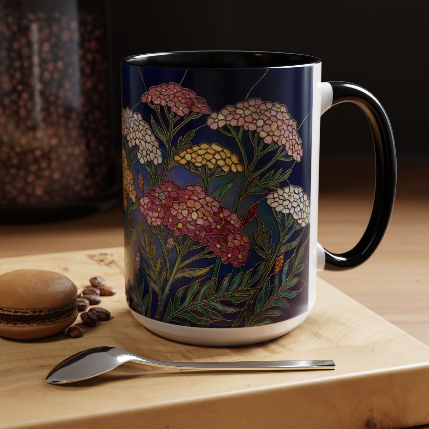 Yarrow Floral Accent Coffee Mug — Stained Glass Design (11/15oz) - 14590