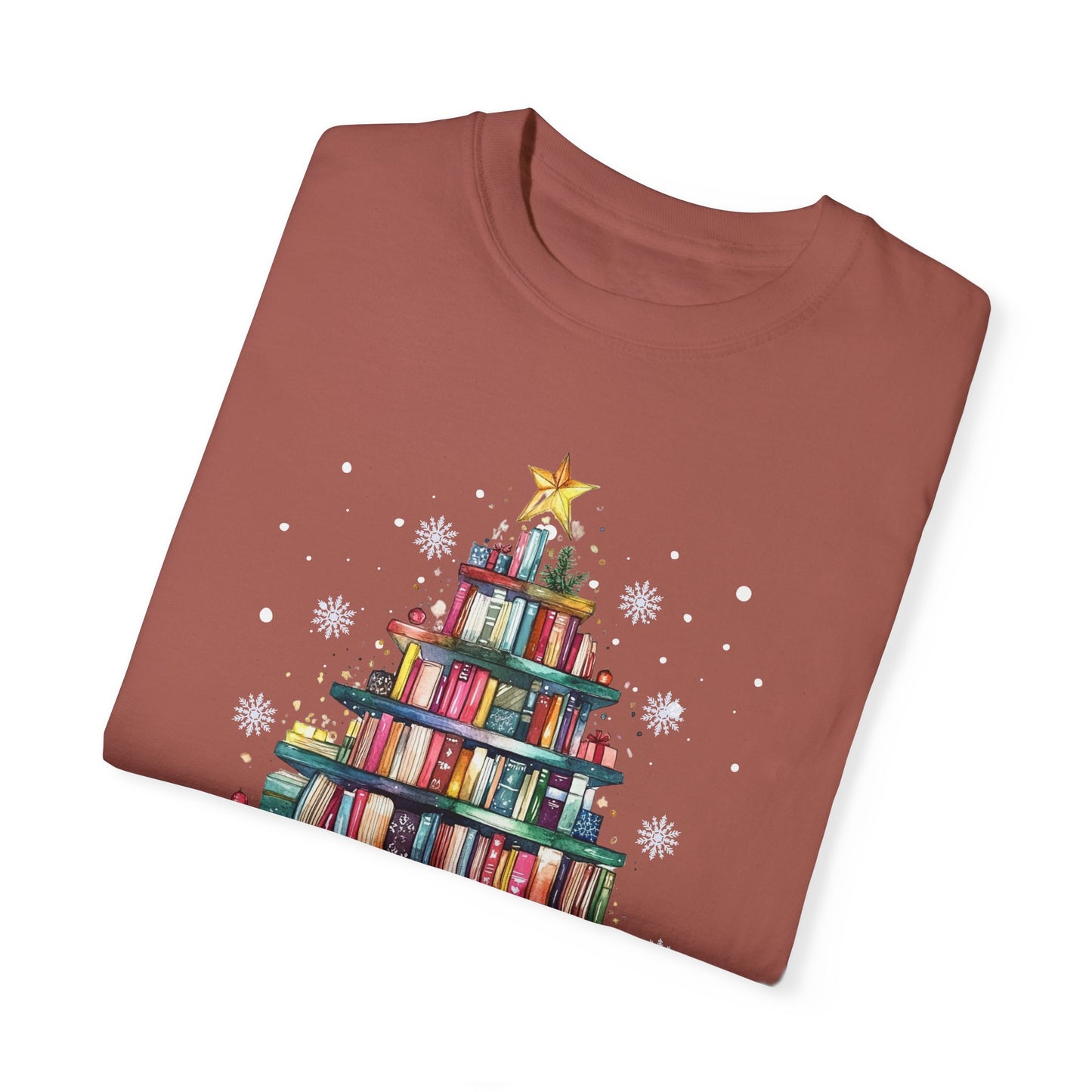 The Book Lover's Christmas Tree - Unisex Garment-Dyed T-shirt