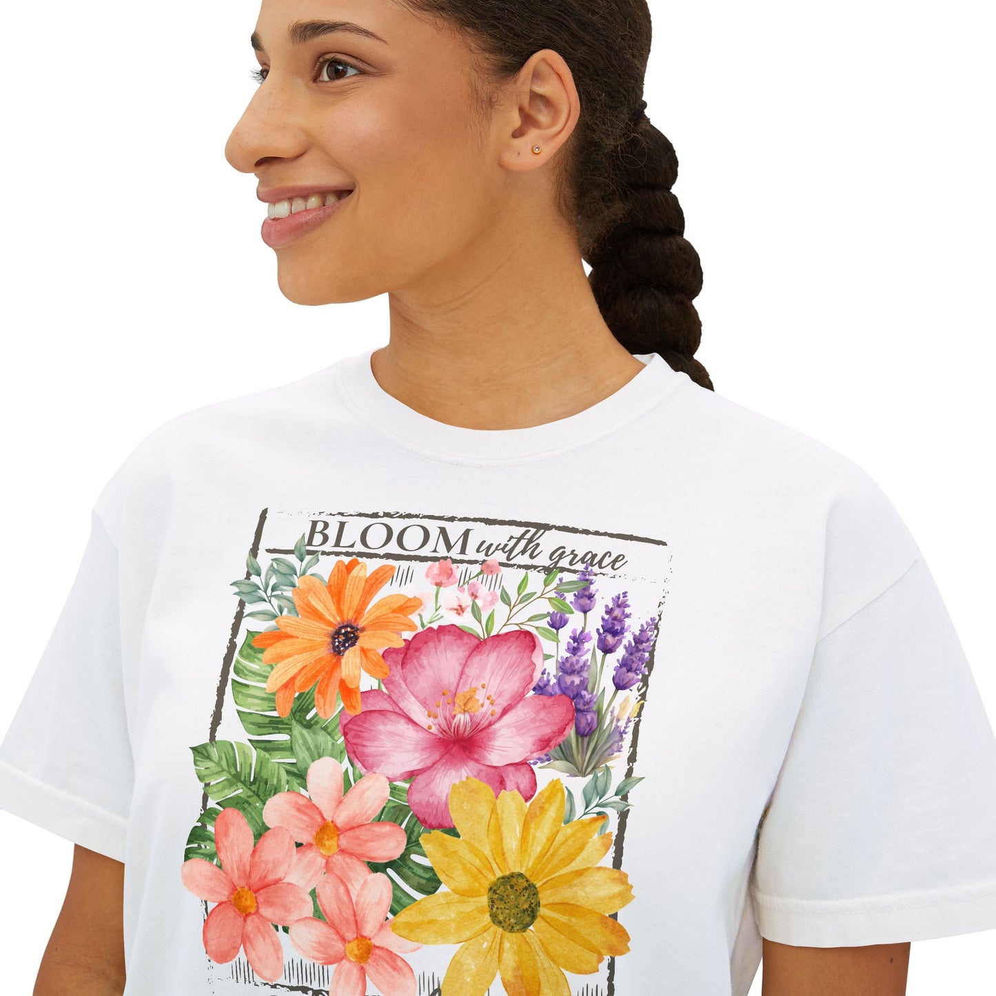 Bloom With Grace Floral Boxy Tee,  “Grow Through It” Inspirational Women’s T-Shirt - 14944