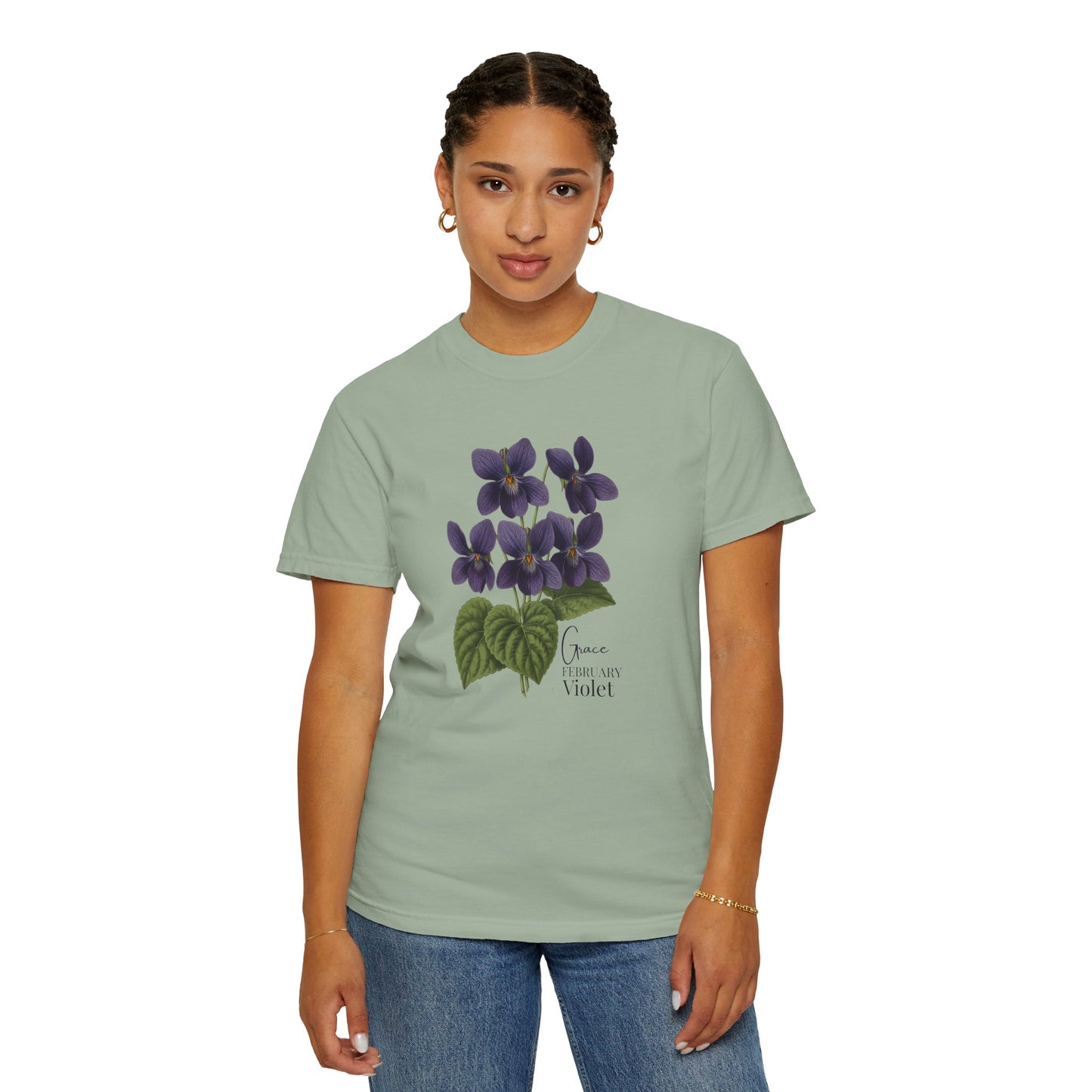 February Birth Flower Violet T-Shirt – Heavyweight Garment-Dyed Tee - 14694