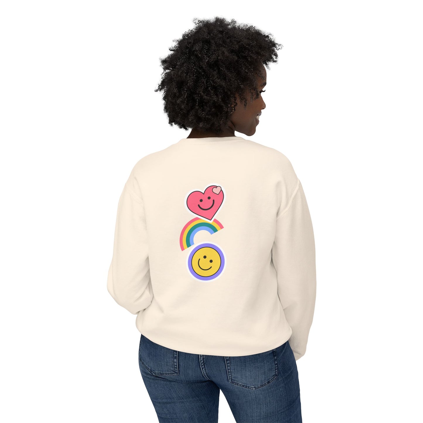 Flowers, Heart, Rainbow, Happy Face - Unisex Lightweight Crewneck Sweatshirt - 11485