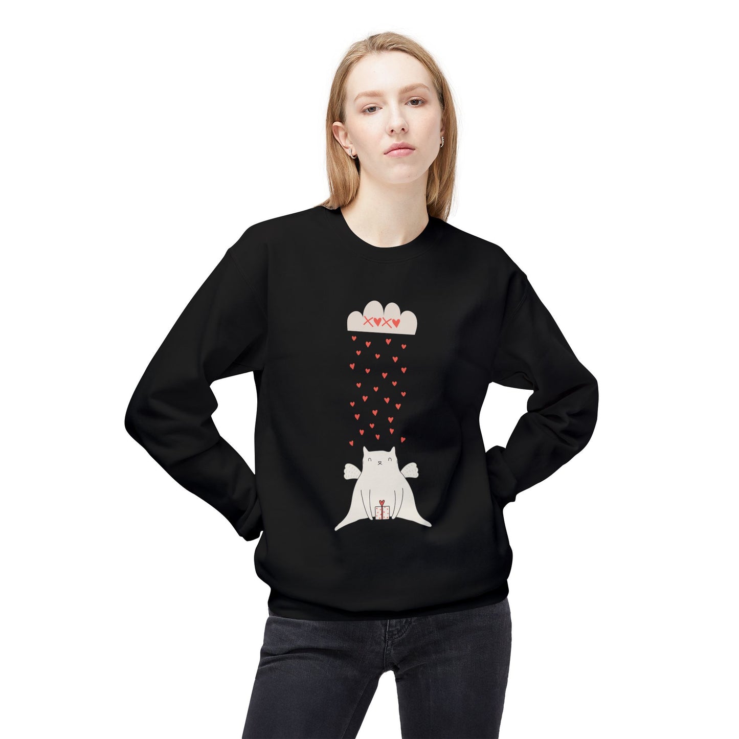 Cat, XoXo, Love - Unisex Midweight Softstyle Fleece Crewneck Sweatshirt - 11554