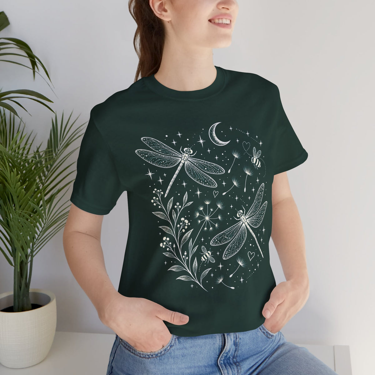 Dragonfly Moon T-Shirt, Whimsical Celestial Nature Tee - 14518