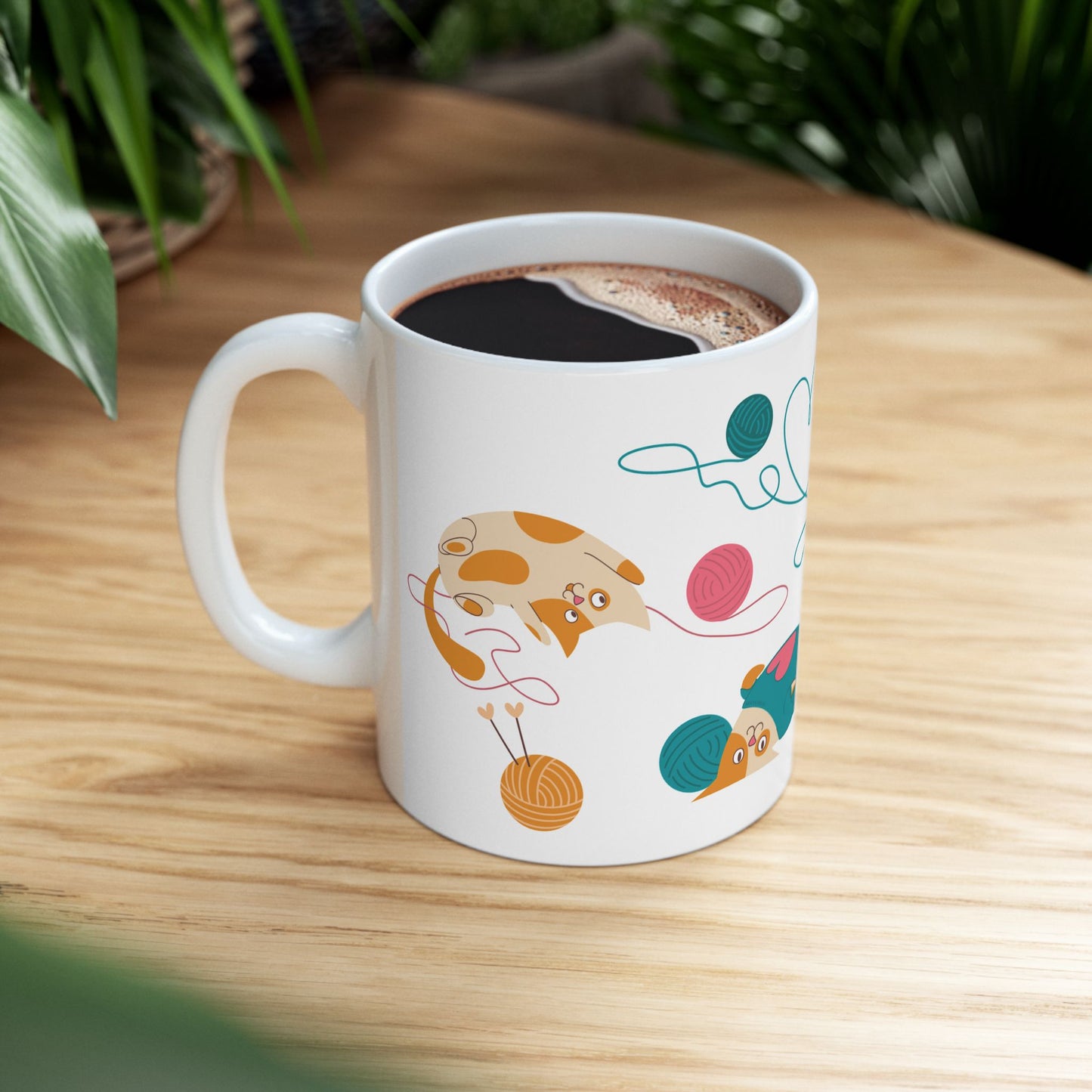 Cats Playing With Knitting Yarn - Ceramic Mug, (11oz, 15oz) - 11244