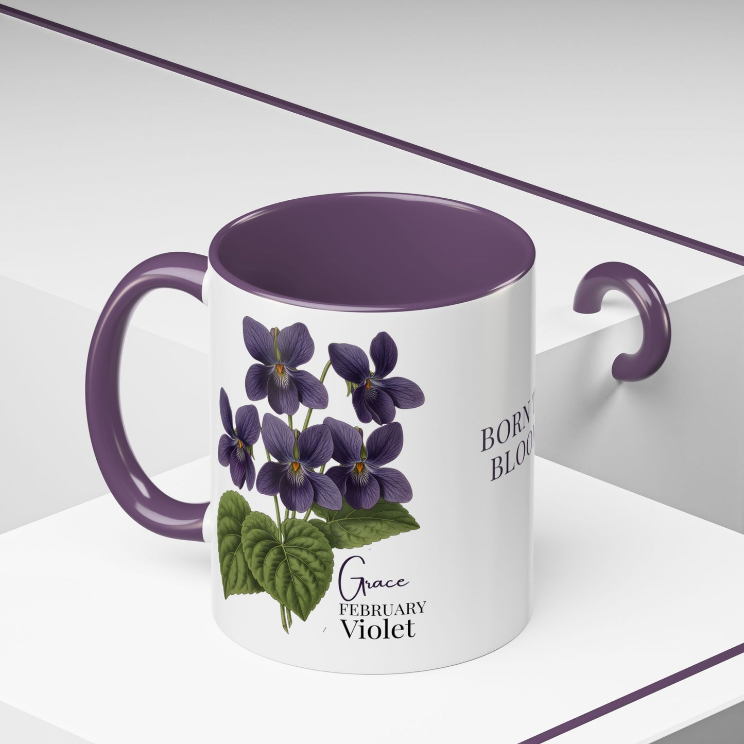 February Birth Flower Violet Mug – Personalized Name Coffee Cup - 14687