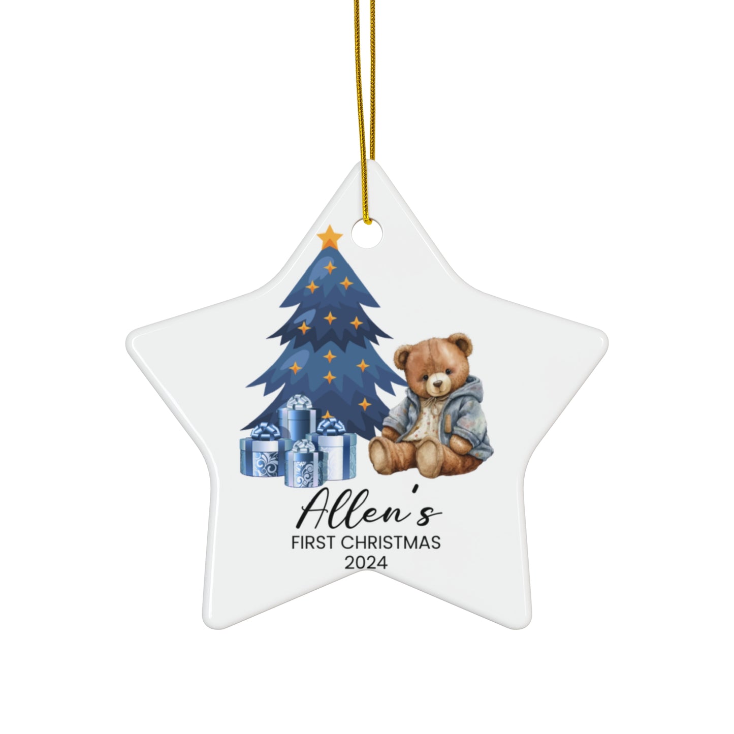 First Christmas, Baby Boy, Teddy Bear, Customizable - Ceramic Ornament, 4 Shapes - 10018