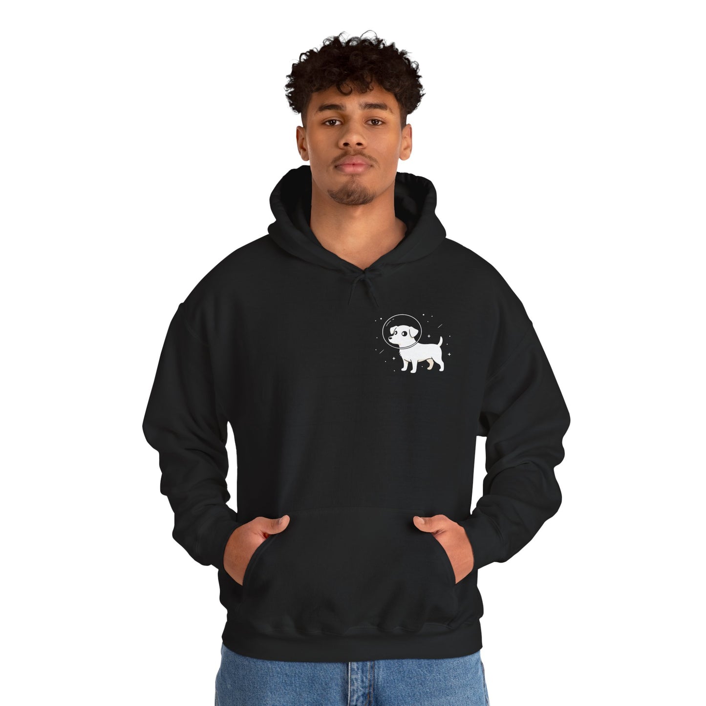 Dog in Space Hoodie – Space Puppy Graphic Hooded Sweatshirt, Unisex Heavy Blend™ - 14679