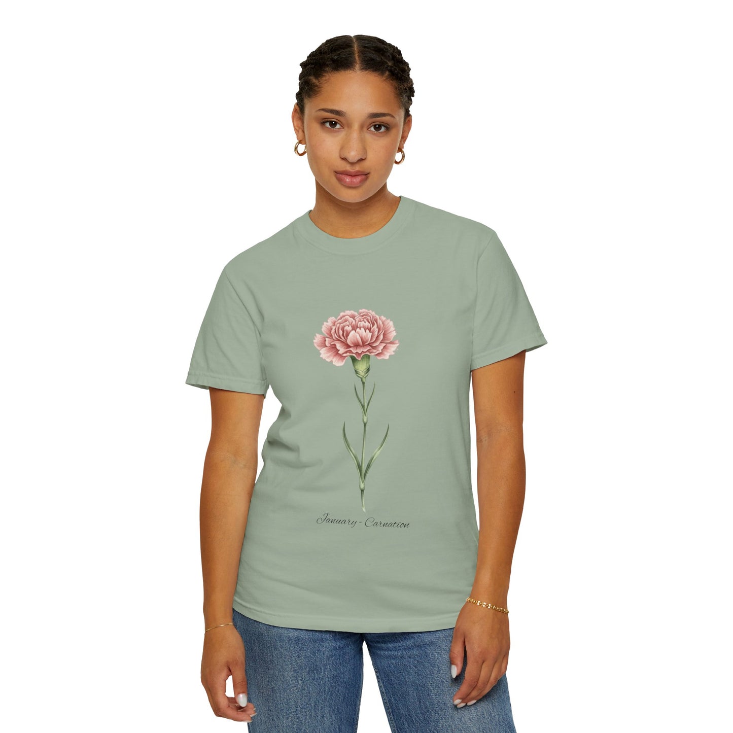 January Birth Flower Carnation T-Shirt – Heavyweight Garment-Dyed Tee - 14686