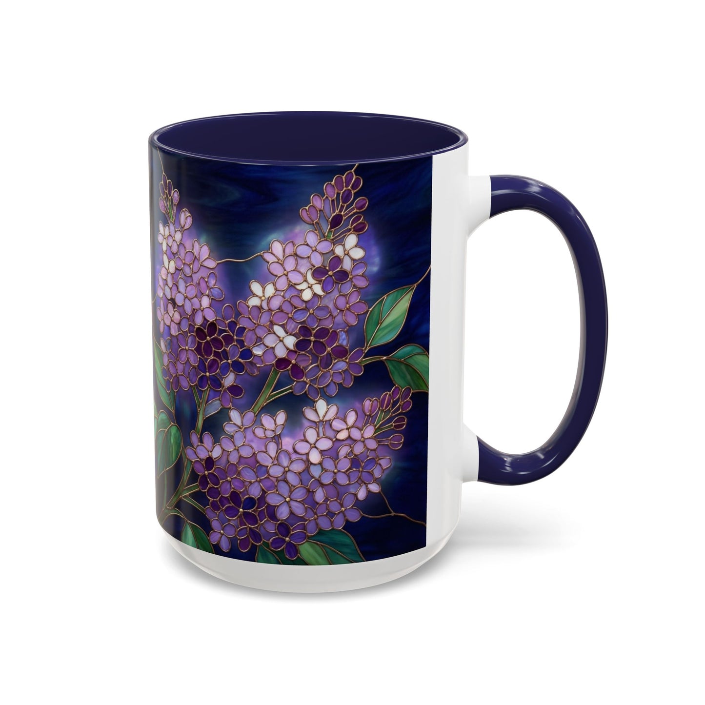 Lilac Blossoms Accent Coffee Mug — Stained Glass Design (11/15 oz) - 14574