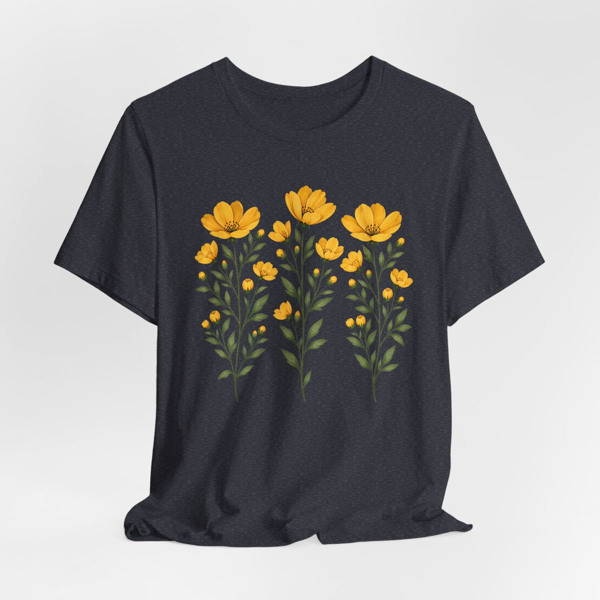 Golden Yellow Wildflower T-Shirt, Vintage Botanical Floral Tee - 14544