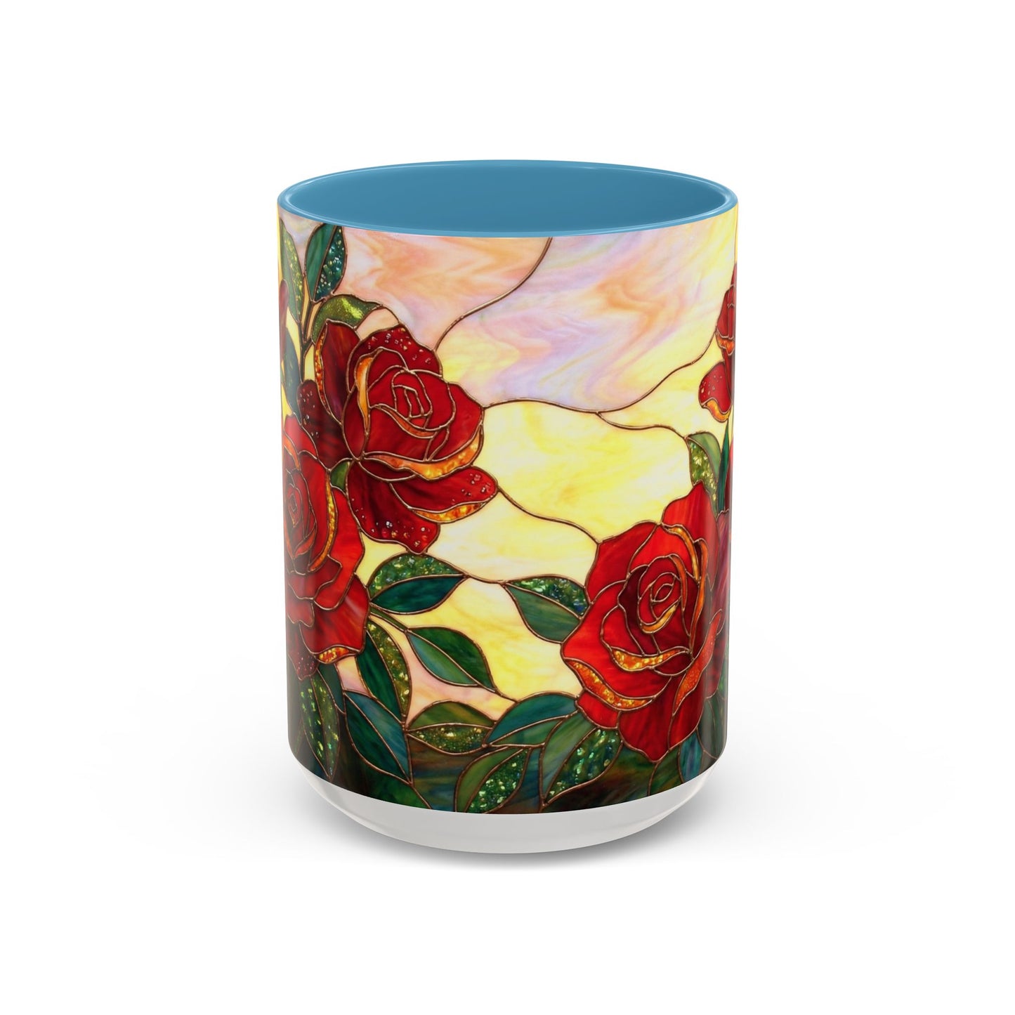 Rose Stained Glass Accent Coffee Mug – Red Roses Floral 11/15oz - 14539