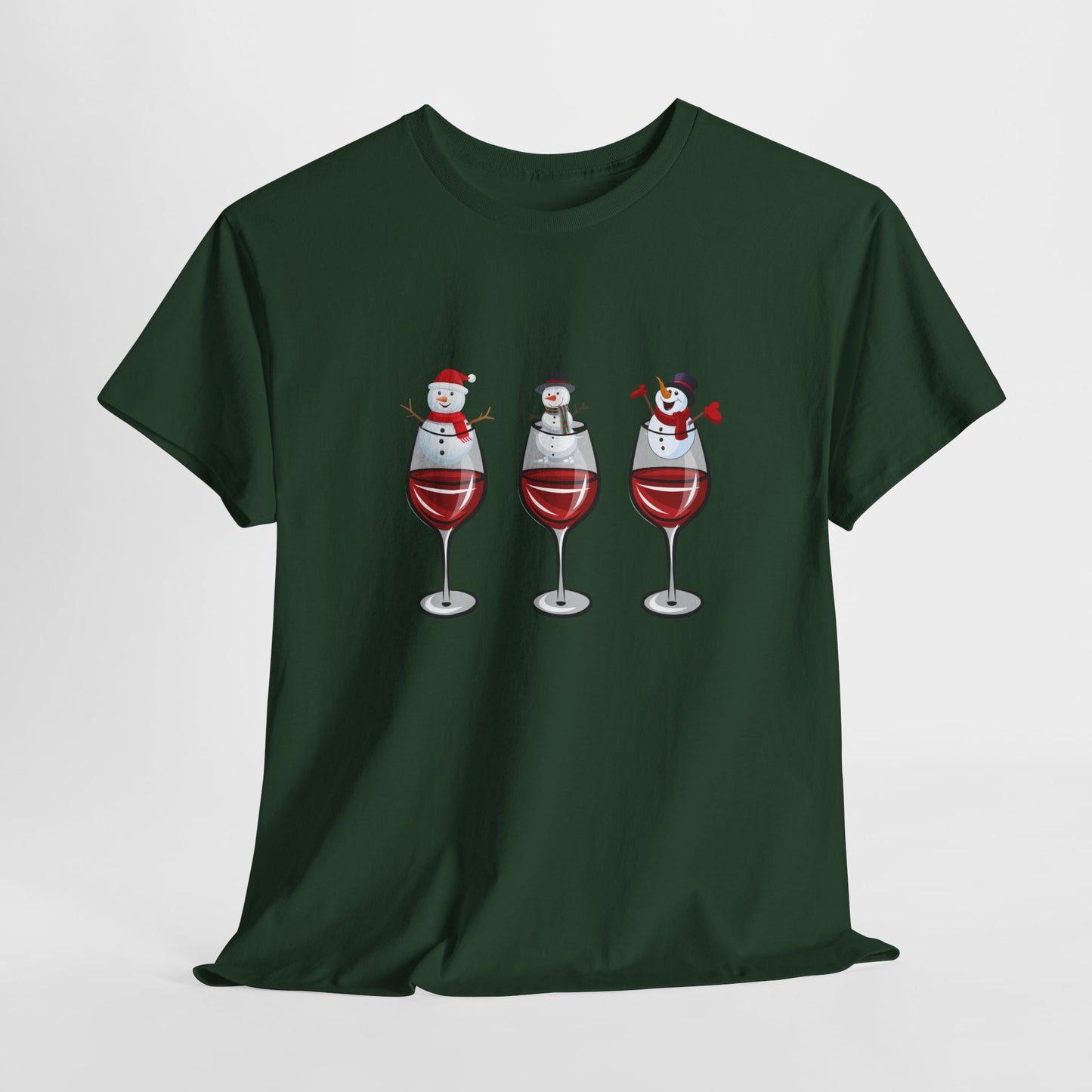 Snowmen & Glass of Wine - Unisex Heavy Cotton Tee