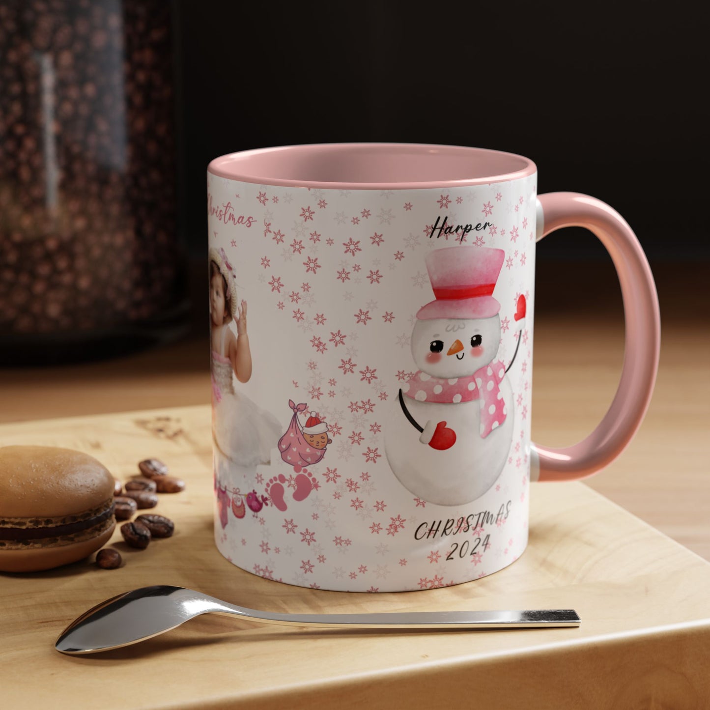 First Christmas, Baby Girl, Customizable - Accent Coffee Mug (11, 15oz) - 10001