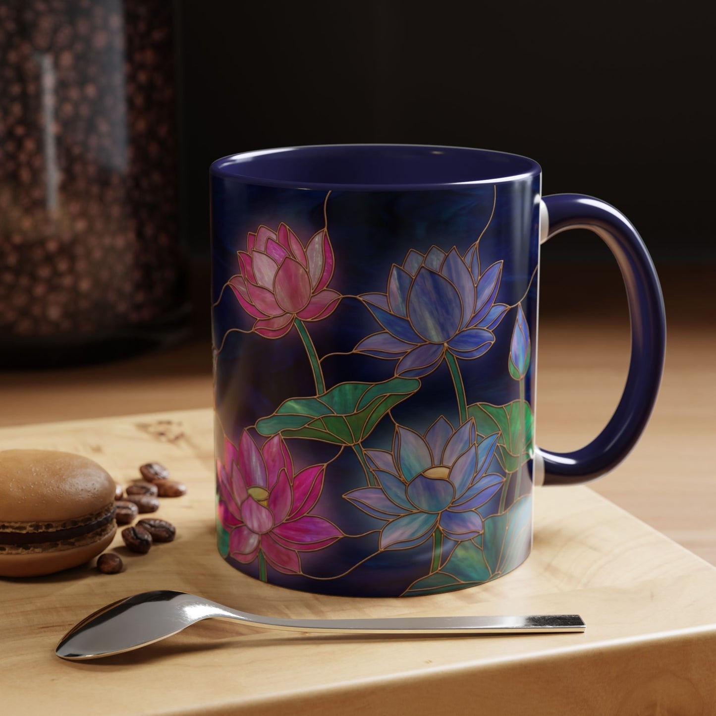 Lotus Floral Accent Coffee Mug — Stained Glass Design (11/15oz) - 14576