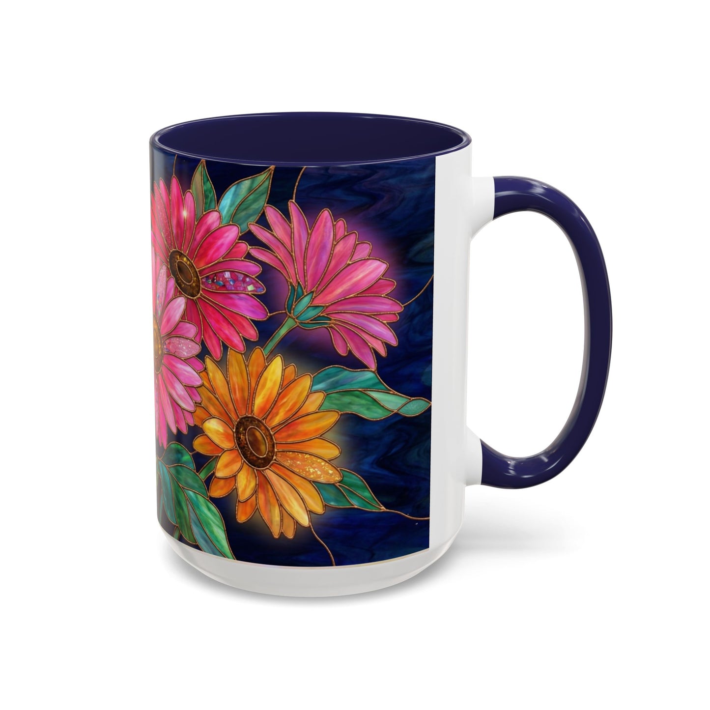 Gerbera Daisy Floral Accent Coffee Mug — Stained Glass Design (11/15 oz) - 14568