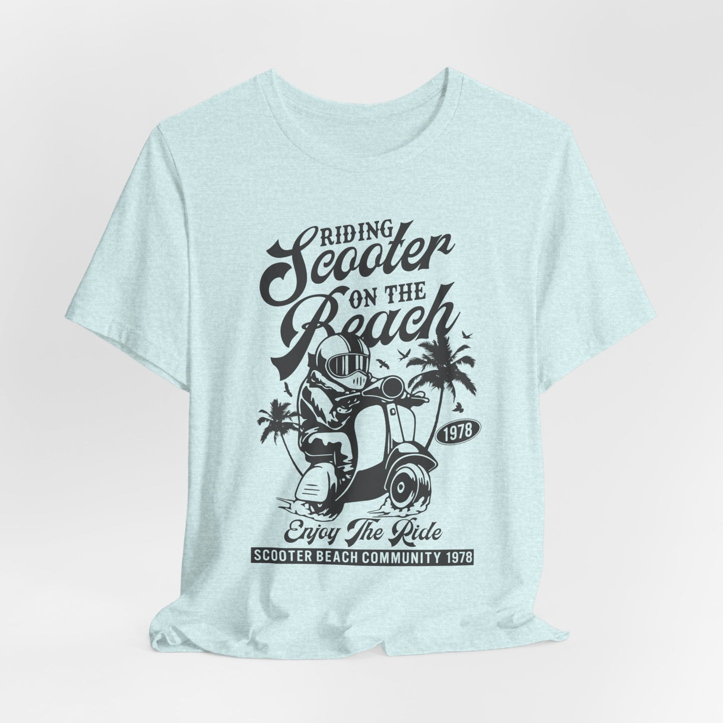 Riding Scooter on the Beach, Enjoy the Ride - Unisex Jersey Short Sleeve Tee