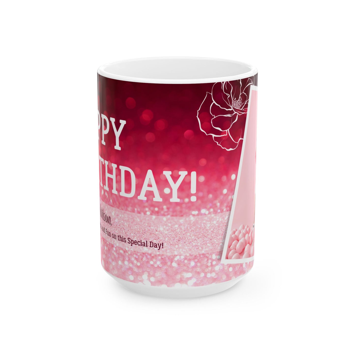 Happy Birthday Ceramic Mug | Personalized Gift for Friends | Celebration Cup | Best Friend Birthday Mug | Pink Sparkle Design - 13991