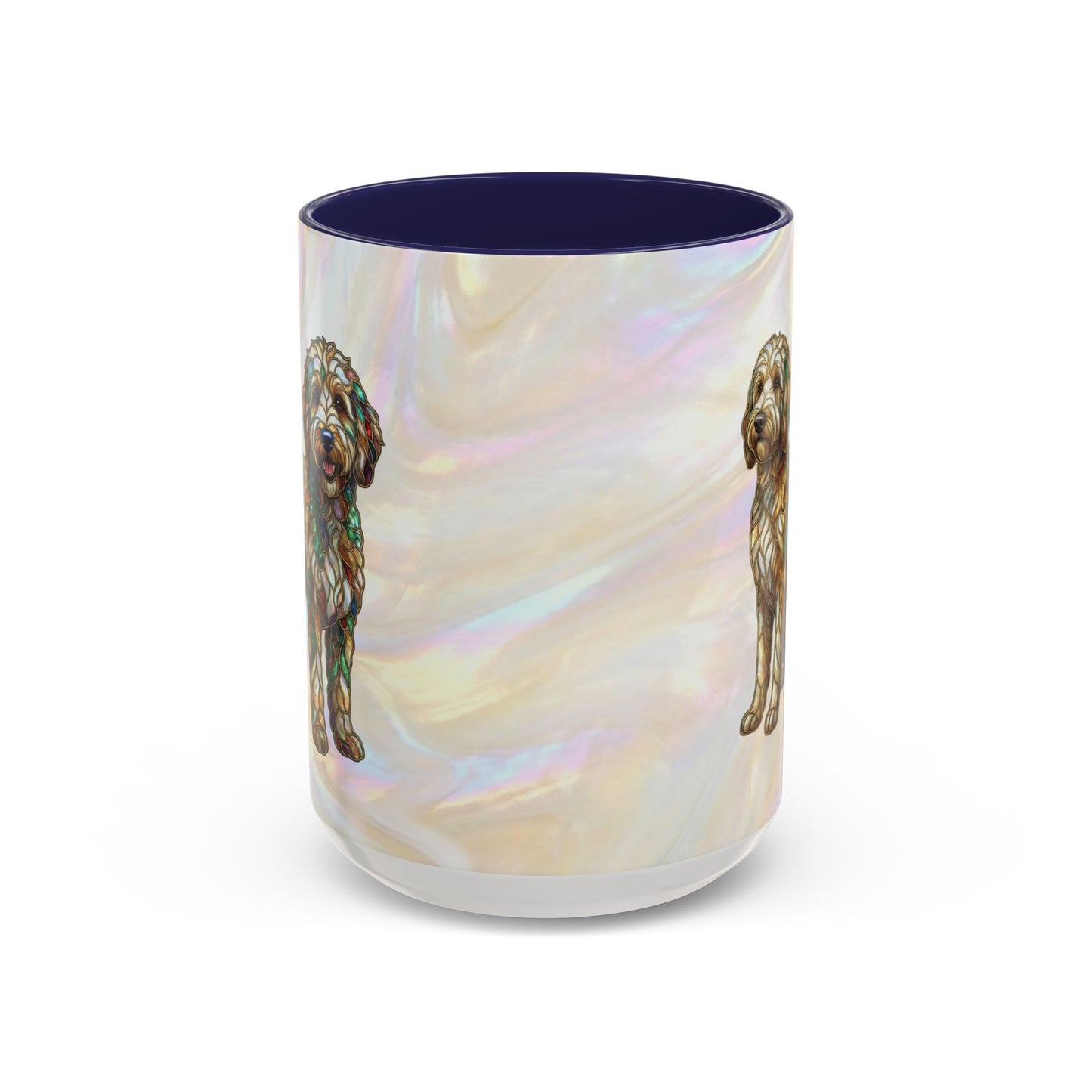 Personalized Dog (Goldendoodle) Coffee Mug - Accent Ceramic Mug with Name and Stained Glass Design - 14530
