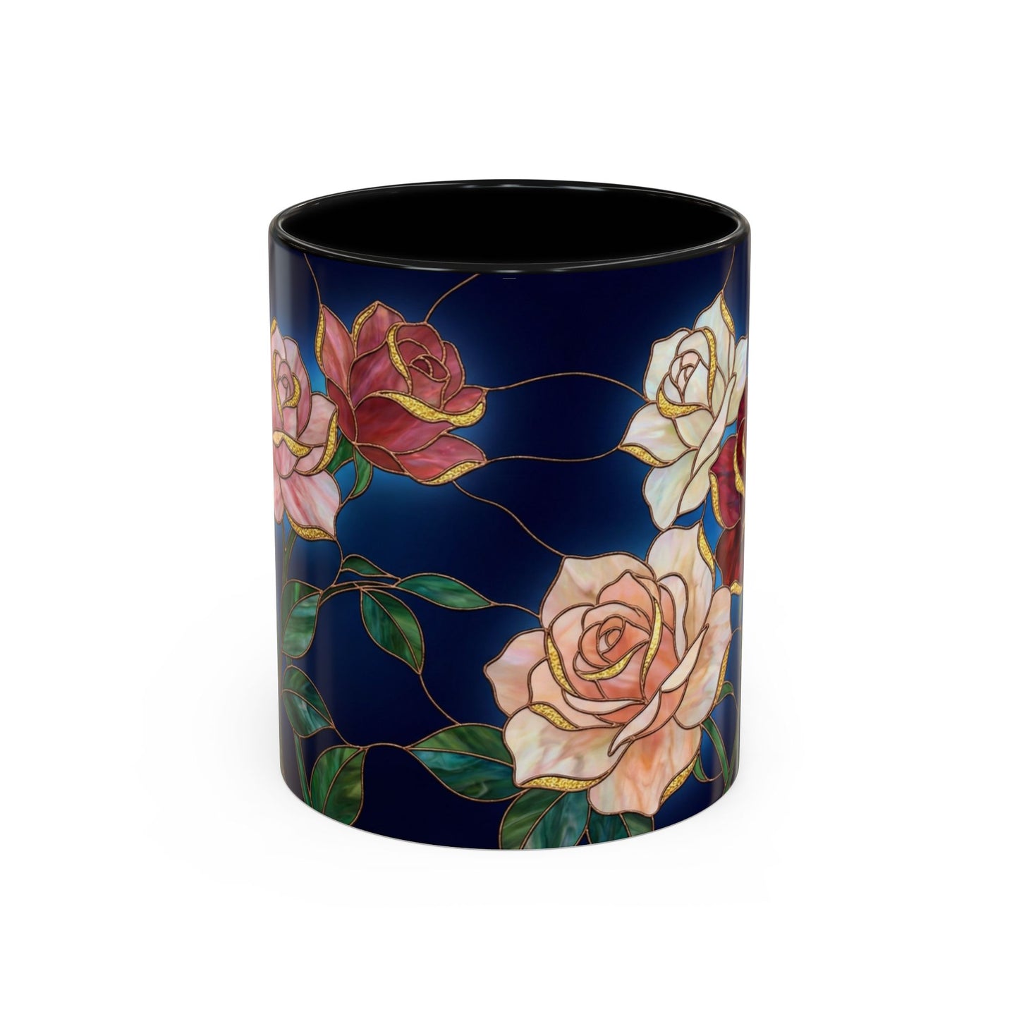 Rose Floral Accent Coffee Mug – Stained Glass Design (11/15oz) - 14551