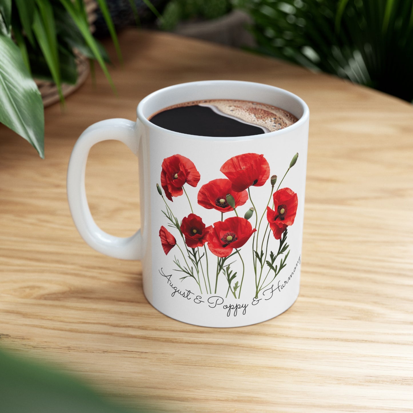 Happy Birthday August, Poppy, Customized Ceramic Mug, (11oz, 15oz)