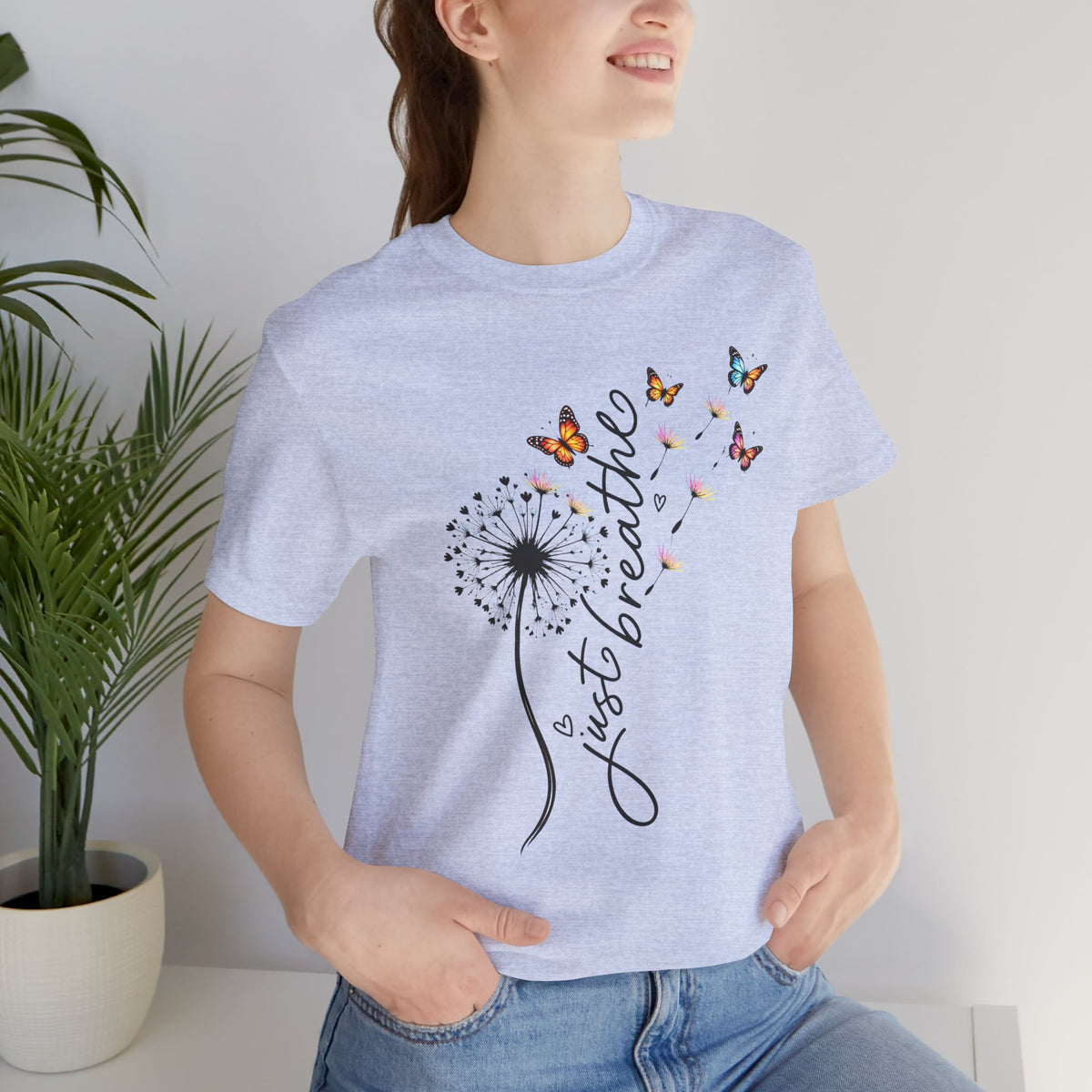 Just Breathe Dandelion T-Shirt,  Butterfly Inspirational Tee - 14519