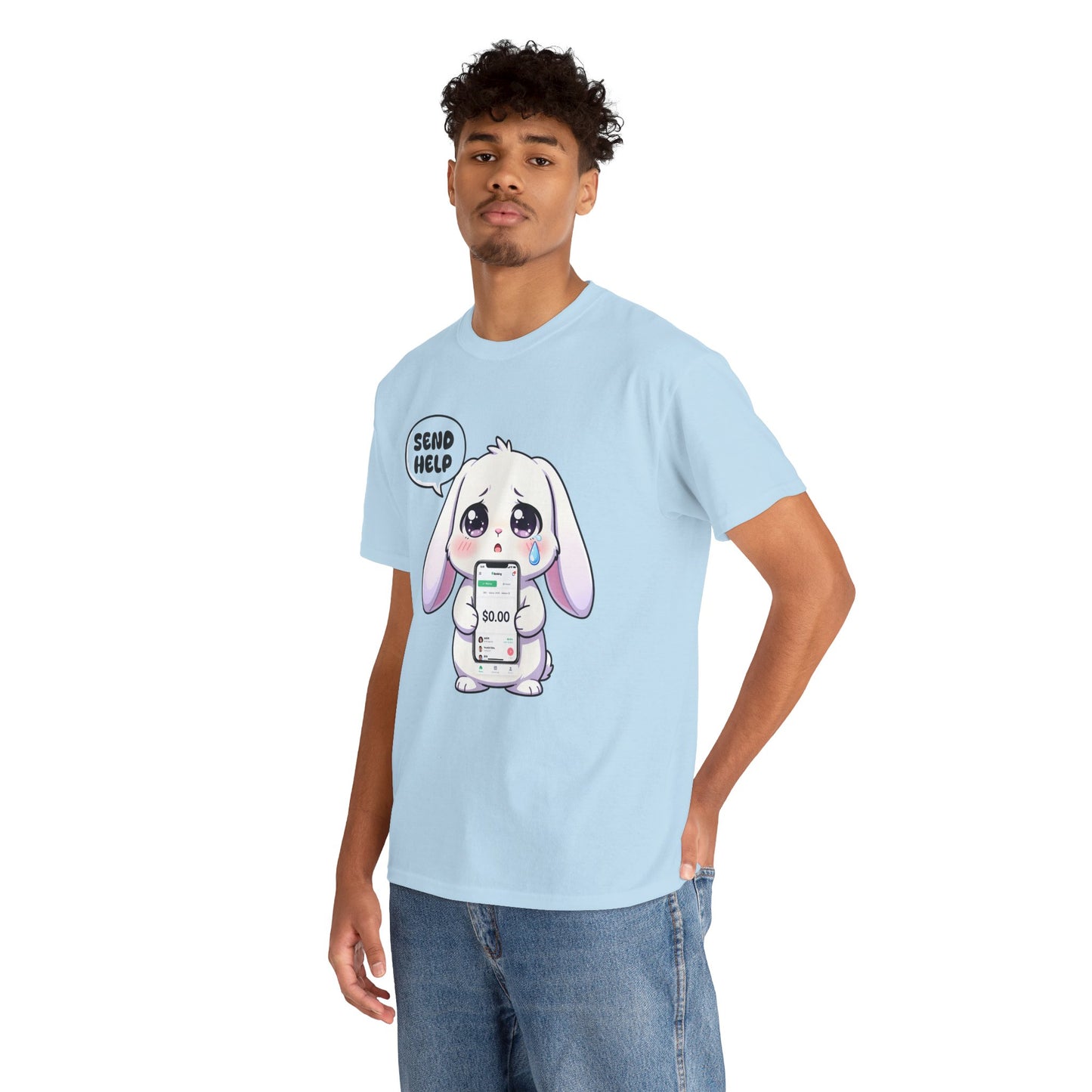 Funny Bunny T-Shirt – “Send Help” Kawaii Broke Money Humor Tee Gift - 14854