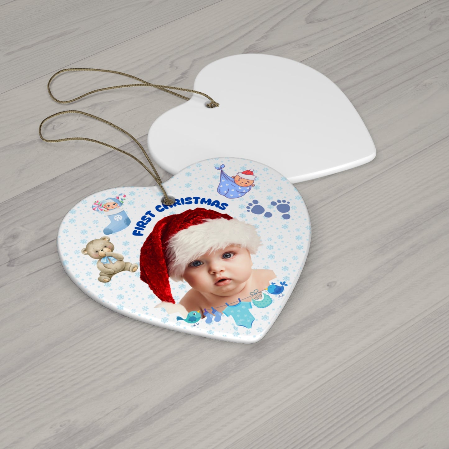 First Christmas, Baby Boy, Customizable - Ceramic Ornament, 4 Shapes - 10016