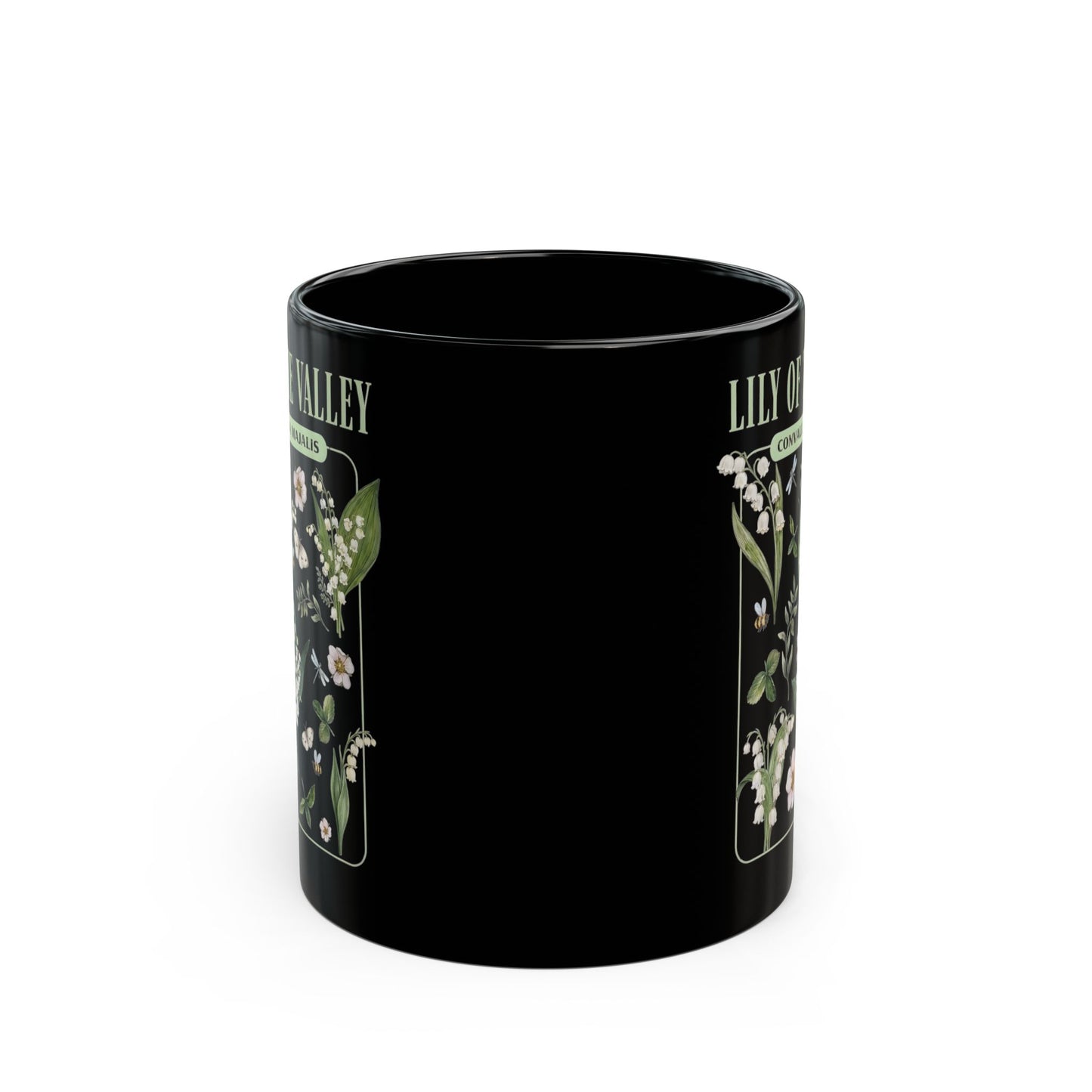 May Birth Flower Mug – Lily of the Valley Black Ceramic Coffee Cup (11oz, 15oz) - 11887
