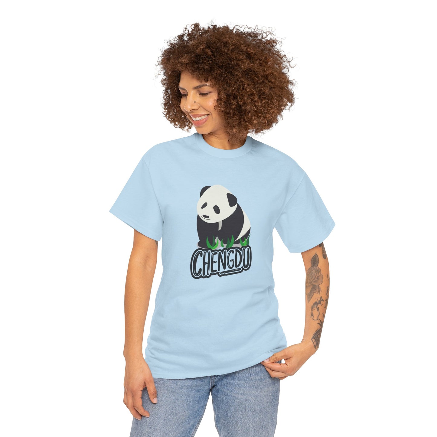 Chengdu Panda Unisex Heavy Cotton Tee - Cozy and Fun Graphic Tee for Animal Lovers - 12206
