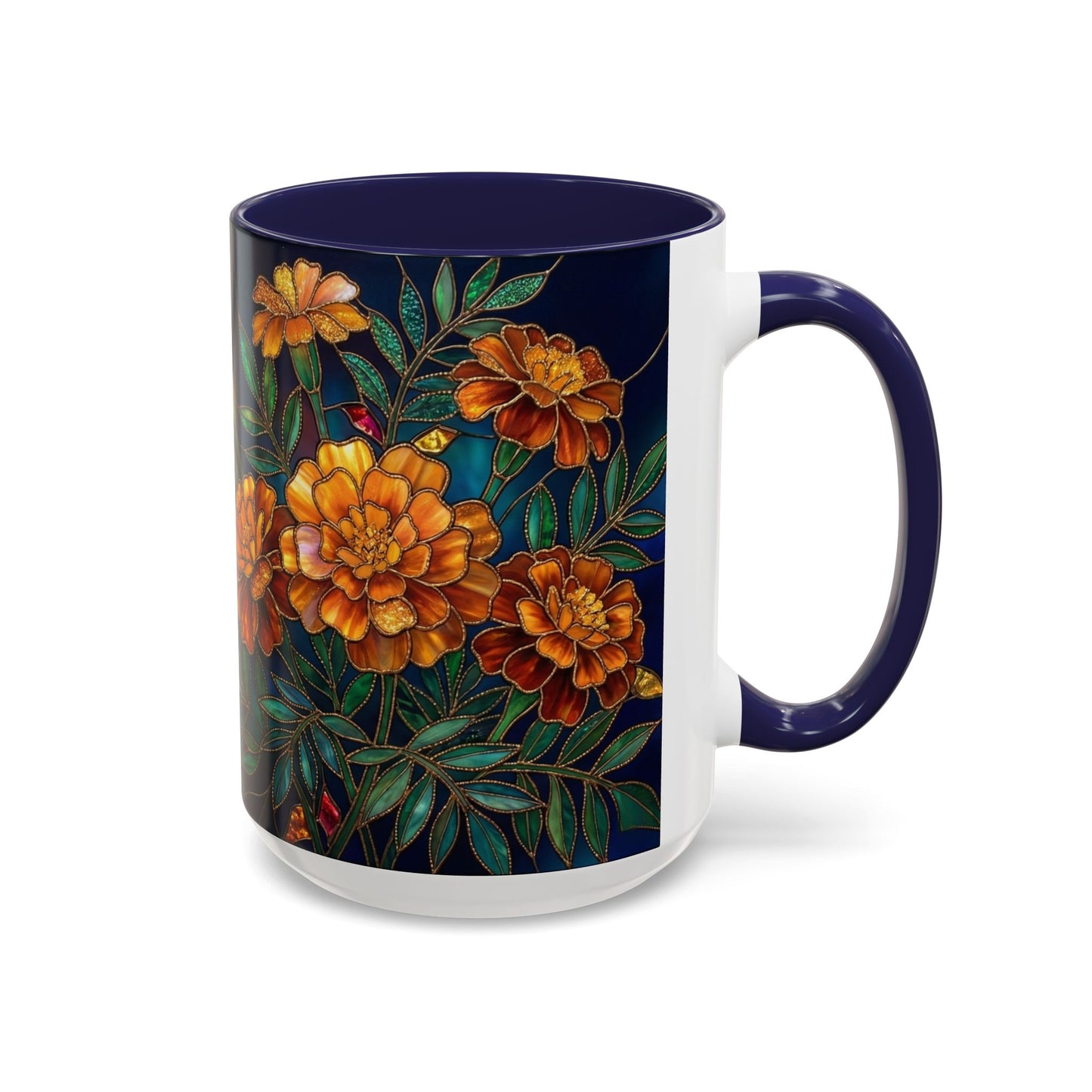 Marigold Floral Accent Coffee Mug — Dark Botanical 11/15oz - 14578
