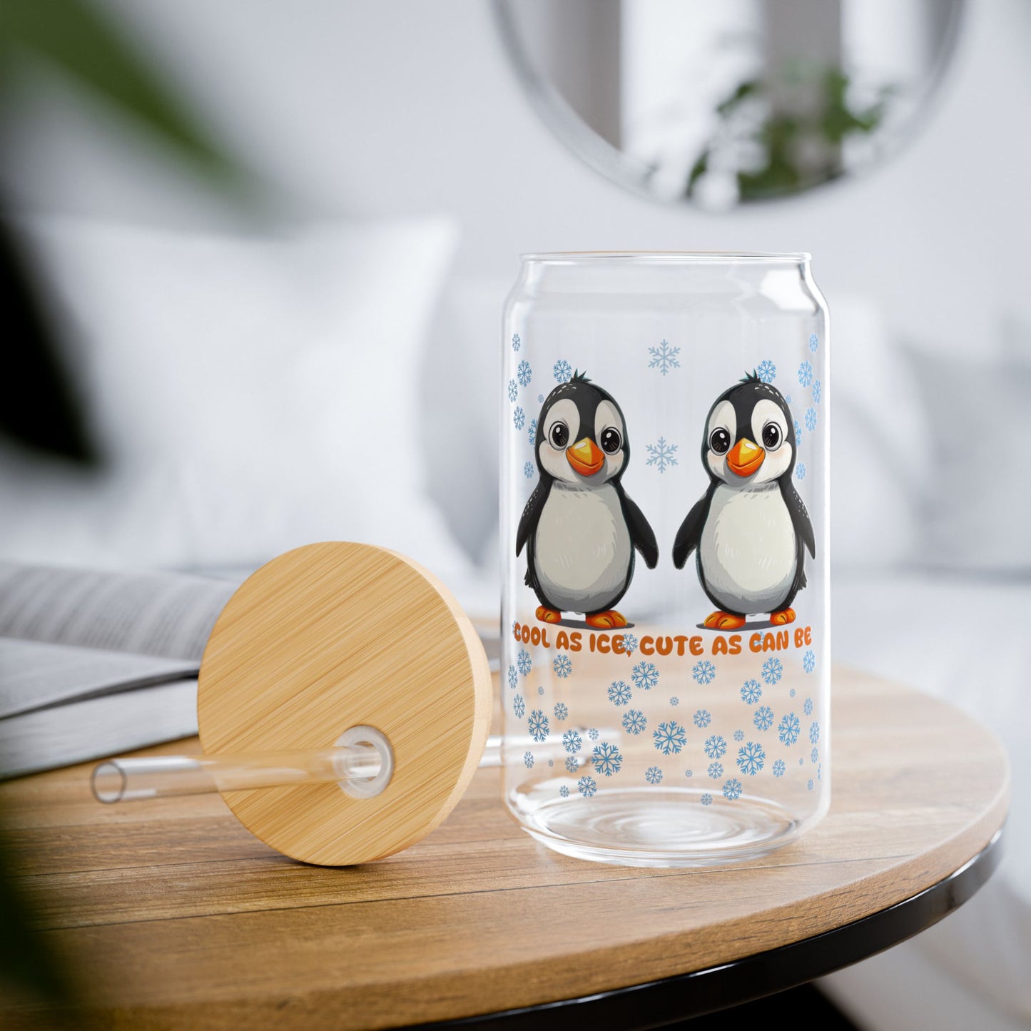 Penguin: Cool As Ice, Cute As Can Be,  Customizable - Sipper Glass, 16oz